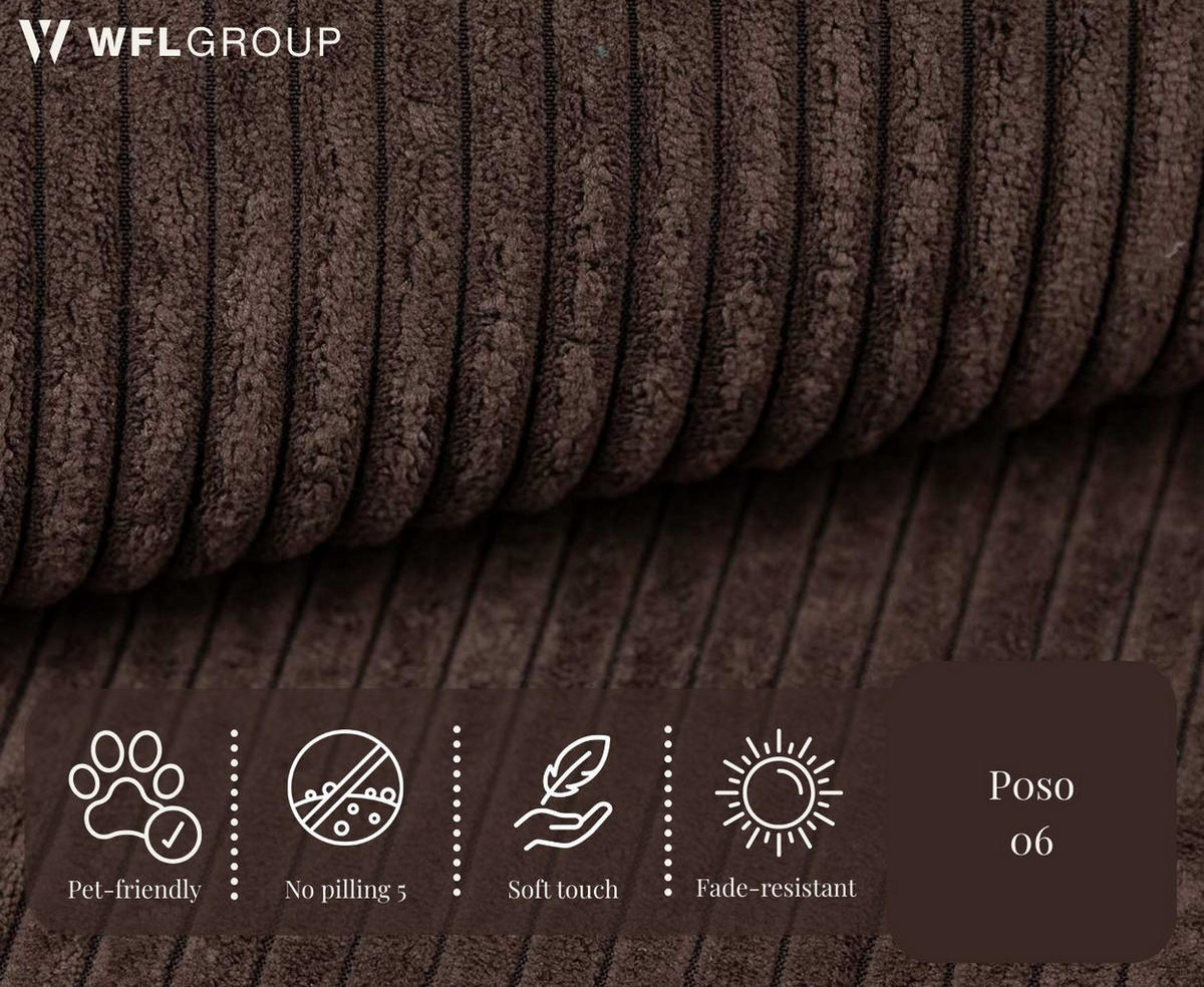 ECKSOFA Hana Loft 3-Sitzer Ecke Links, Cordstoff Chenille, Dunkelbraun 241/80/168 cm - Schwarz/Braun, Textil/Metall (241/168cm) - WFL GROUP