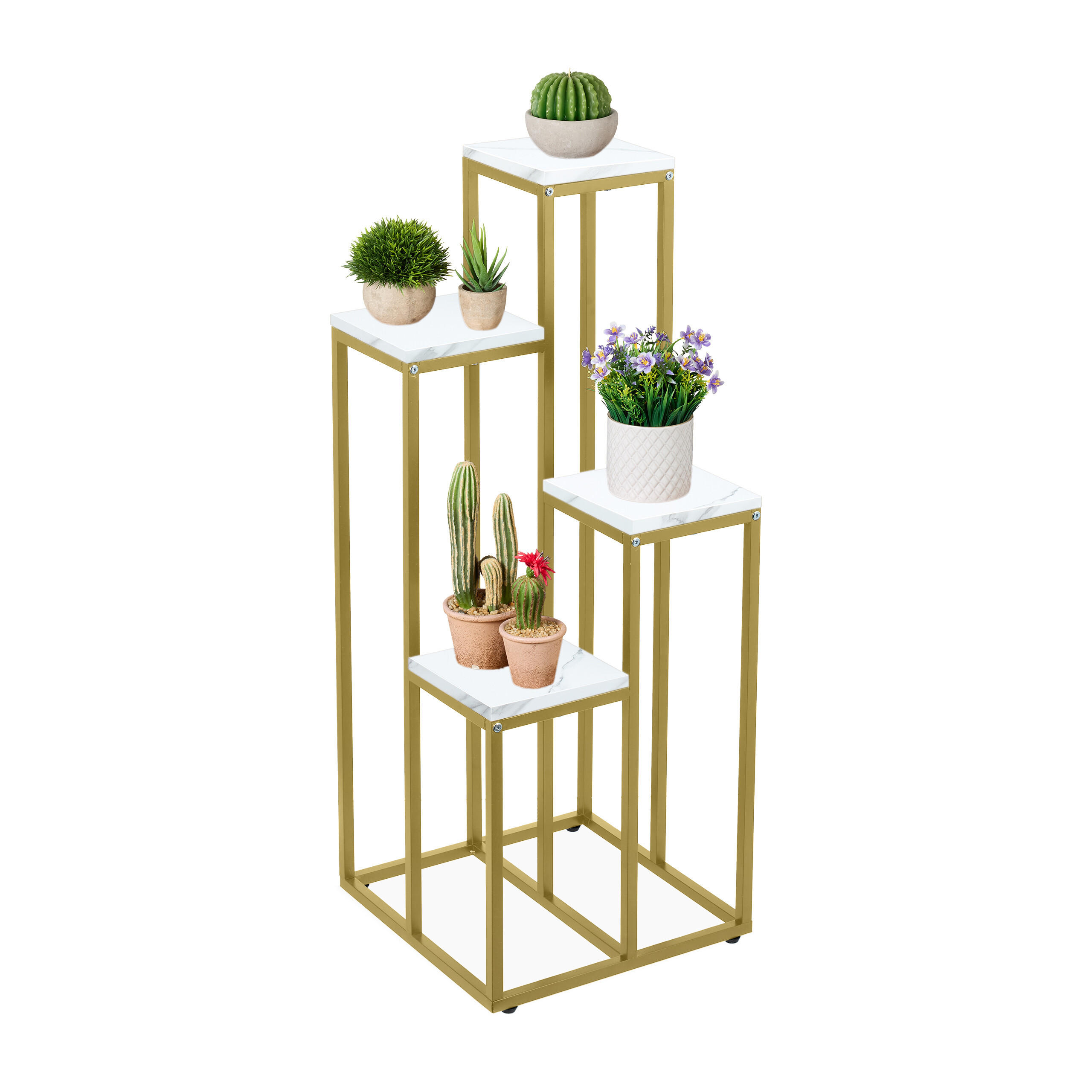 BLUMENTREPPE - Goldfarben/Weiß, Holzwerkstoff/Metall (40/40/100cm) - Relaxdays