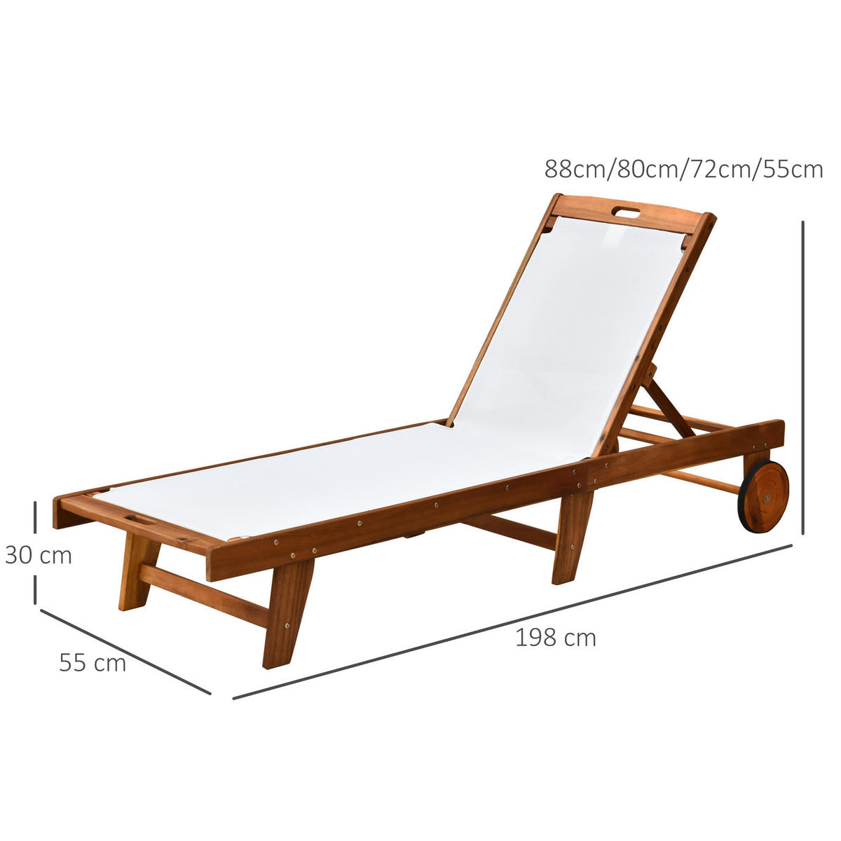 SONNENLIEGE Relaxliege Gartenliege verstellbar Holz Textil Natur+Weiß - Fichtefarben/Weiß, Holz (60/88/198cm) - Outsunny