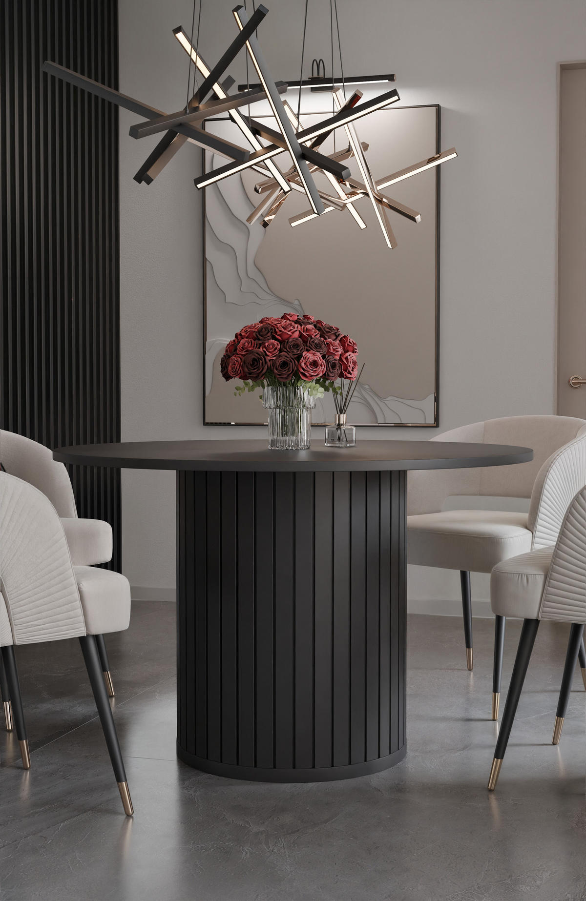ESSTISCH rund mit geriffeltem Sockel, Schwarz - Schwarz, Holzwerkstoff (120/120/75cm) - Idohome