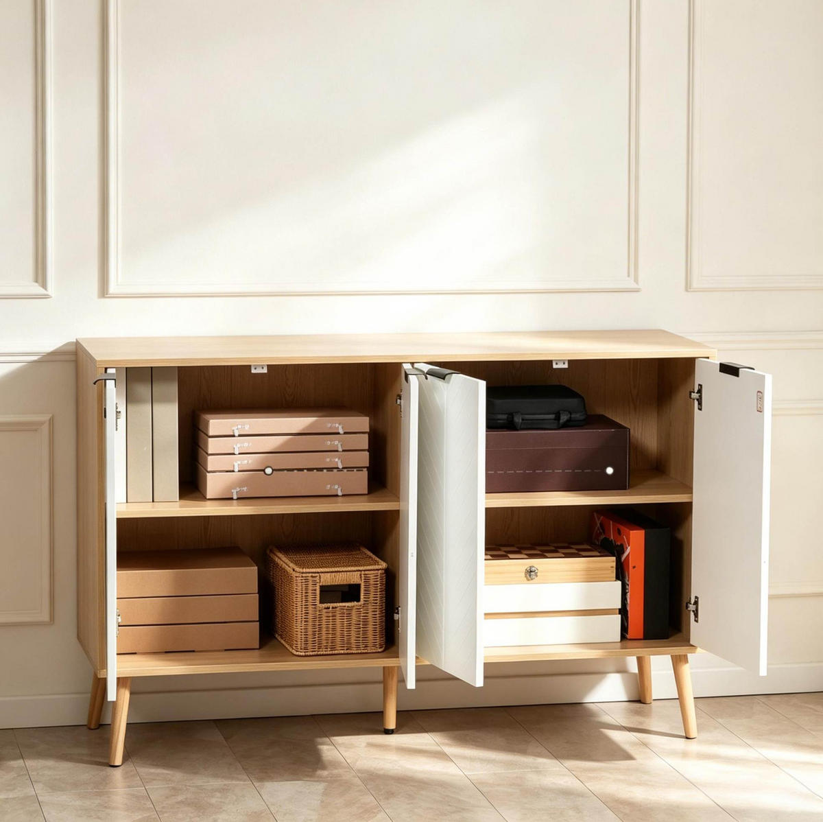 SIDEBOARD in Weiß 120x35x77,4 cm mit 2 Schränken und verstellbarem Einlegeboden - Weiß, Holzwerkstoff (35/77.4/120cm) - IVMEU