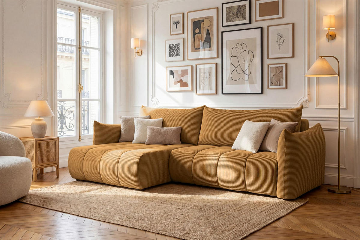ECKSOFA Ontario Mit Schlaffunktion - Gelb, Holzwerkstoff/Textil (154/260cm) - Fun Möbel