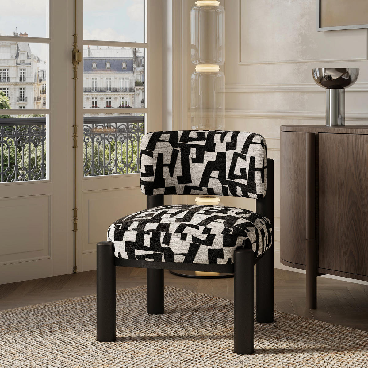 SESSEL ELY Strukturierter Stoff mit Muster Schwarz 60.5cm - Schwarz, Textil (60.5/74.5/62cm) - Premium Interiors