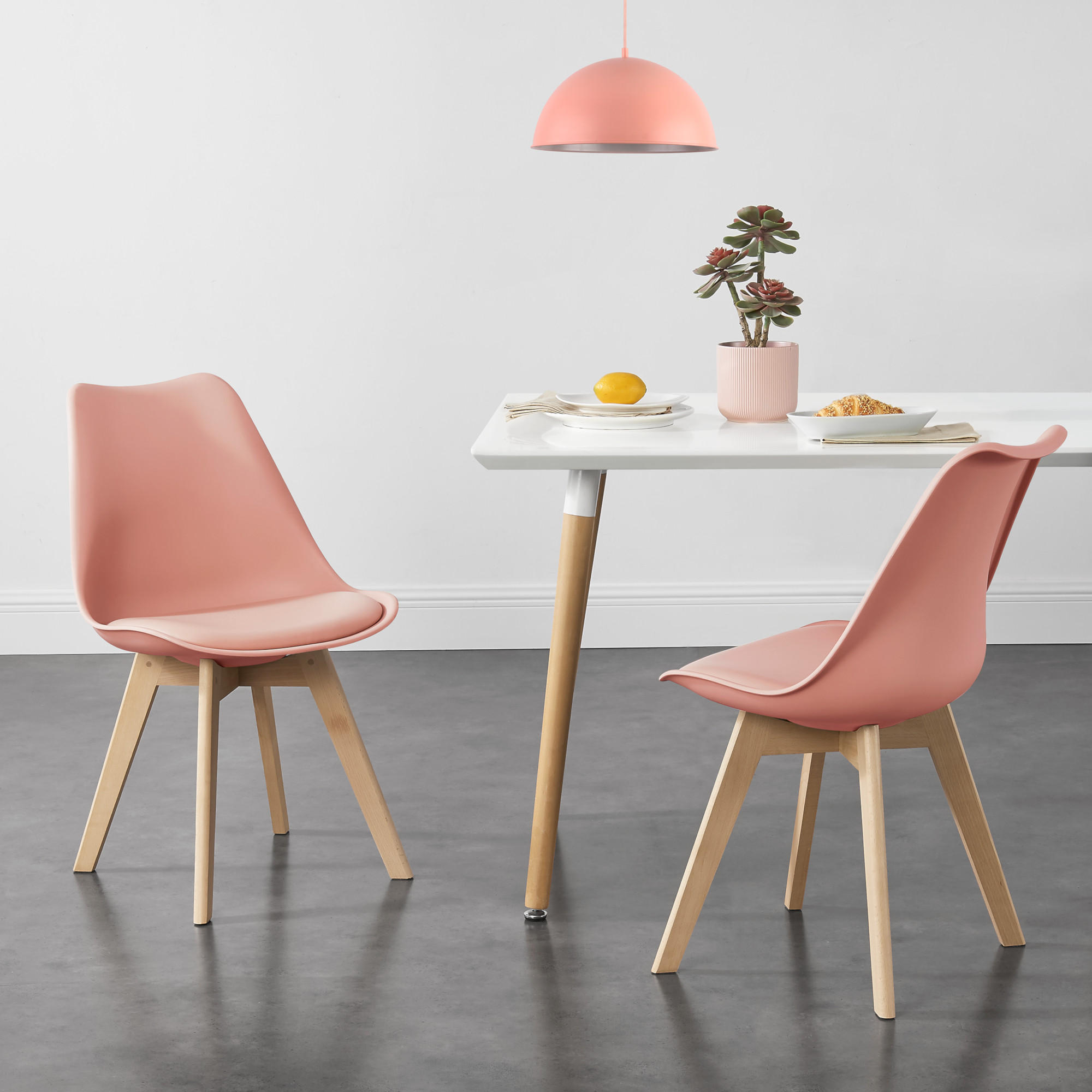ESSZIMMERSTUHL-SET 4 TLG. Fläten - Hellrosa, Leder (49/81/57cm) - [en.casa]