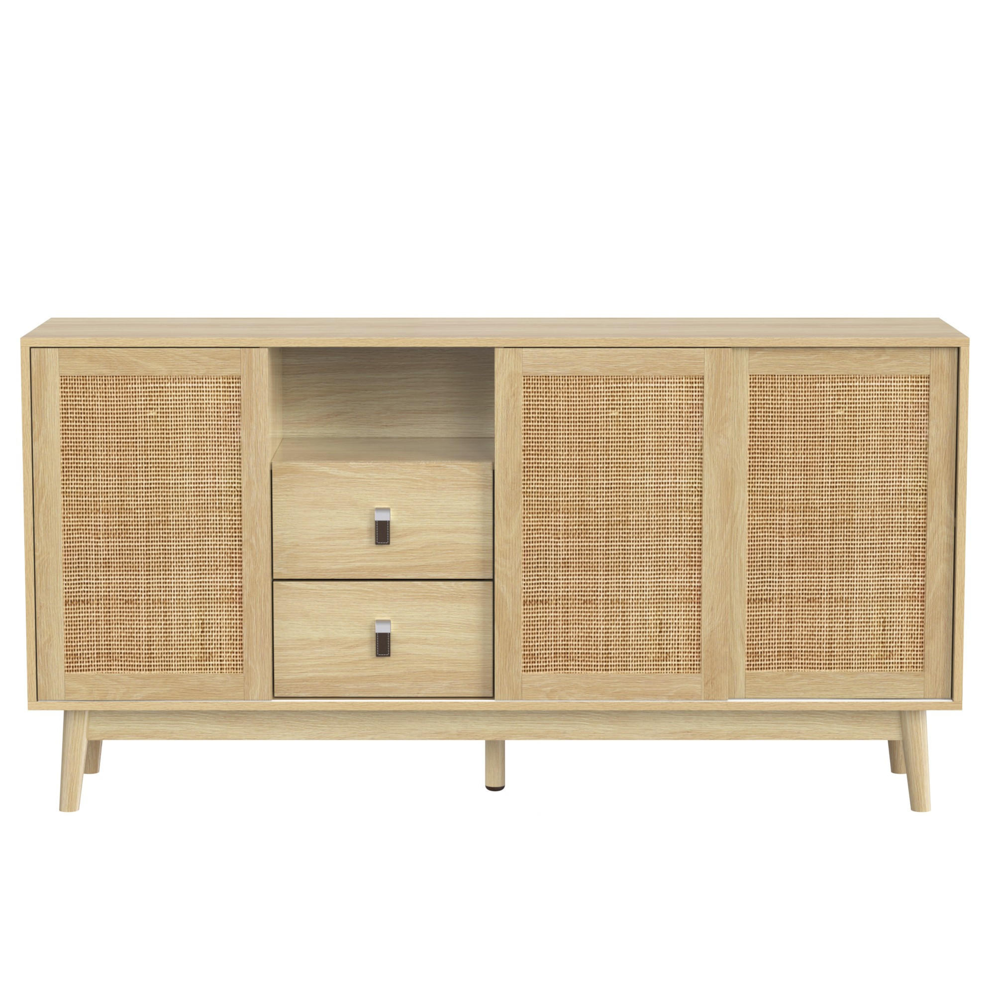 SIDEBOARD 155/38/80 cm,3 Schiebetüren,2 Schubladen,Ratten Retro-Design,Naturfarben - Naturfarben, Holz (155/80/38cm) - LVHOM