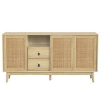 SIDEBOARD 155/38/80 cm,3 Schiebetüren,2 Schubladen,Ratten Retro-Design,Naturfarben - Naturfarben, Holz (155/80/38cm) - LVHOM