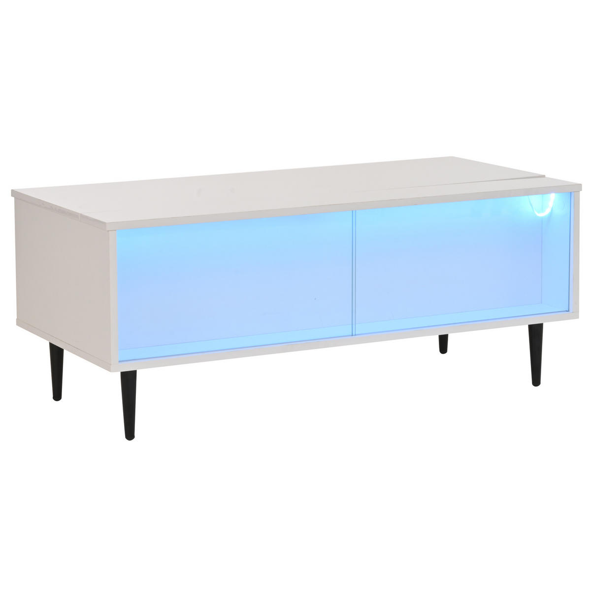 COUCHTISCH aus Spanplatte 105x50x43 cm Weiß höhenverstellbar mit Stauraum, LED und Glasschiebetüren - Weiß, Holzwerkstoff (105/50/43cm) - IVMEU