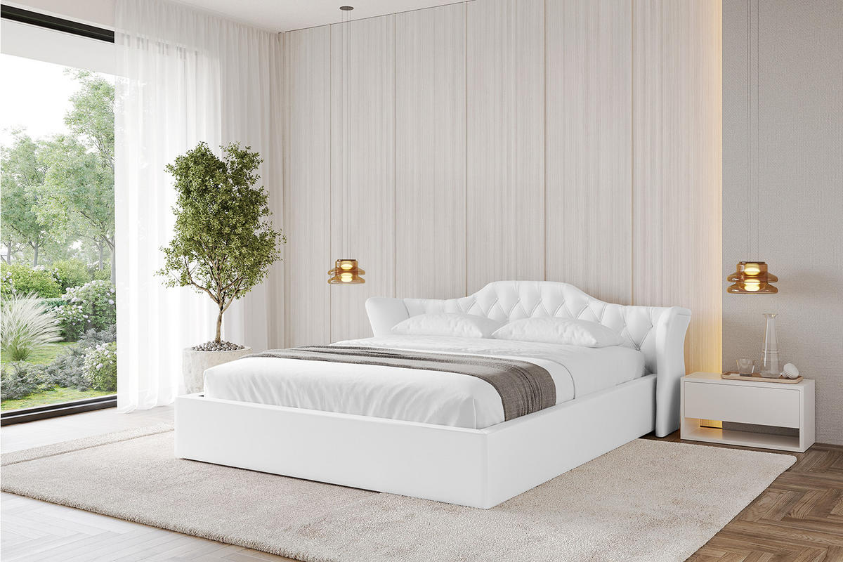 POLSTERBETT mit Bettkasten und Lattenrost, Boxbett ohne Matratze - ZORAN-V1 180x200 Weiß Kunstleder - Weiß Hochglanz, Holzwerkstoff/Textil (180/200cm) - ALTDECOR