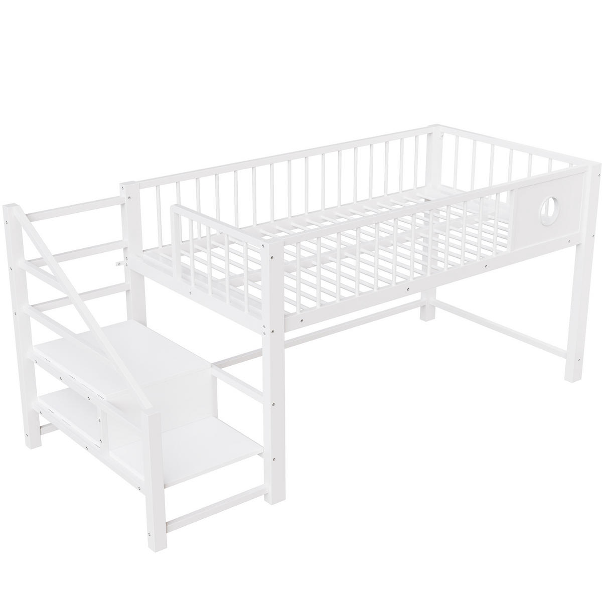 HOCHBETT 90/200 cm mit Stauraumleiter und großem Unterbett-Stauraum, Metall, Weiß - Weiß, Holzwerkstoff (90/200cm) - Redom