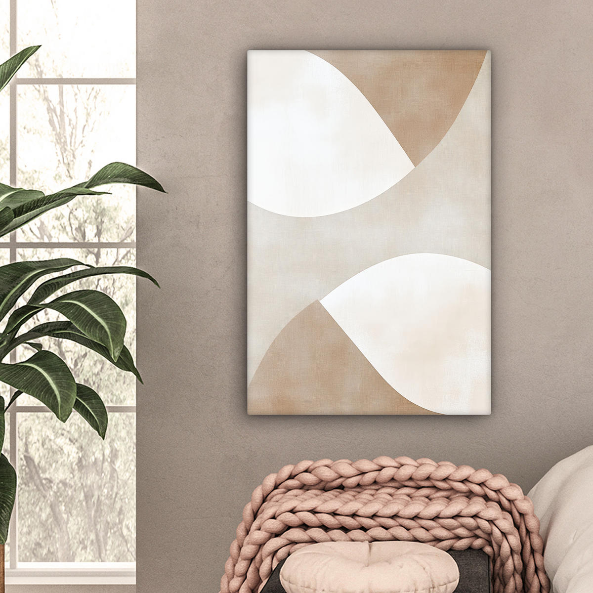 LEINWANDBILD Braun - Japandi - Abstrakt 40x60 cm - Beige, Textil (40/60cm) - MuchoWow