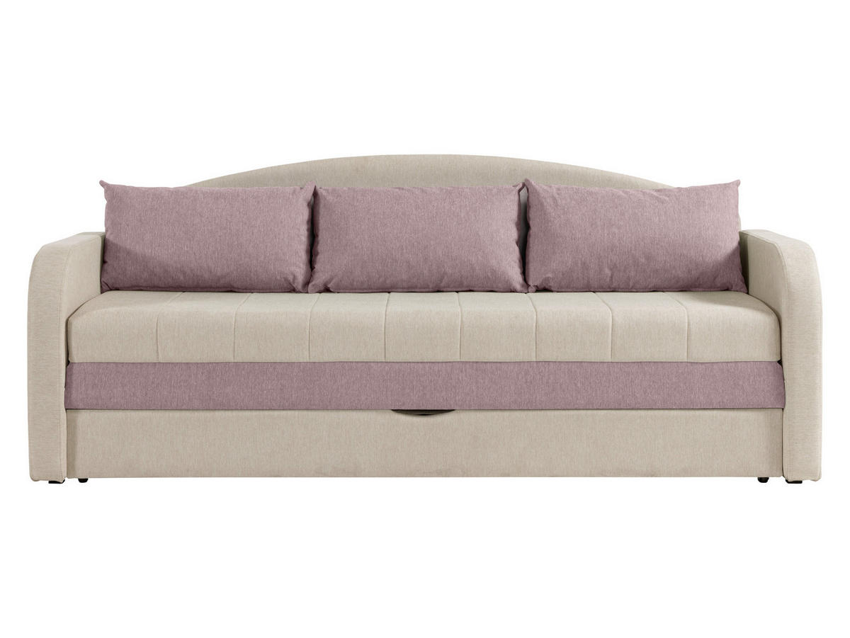 CANAPEA EXTENSIBILA Tenus - bej/roz, material textil/lemn (208/86/76cm) - MIRJAN24