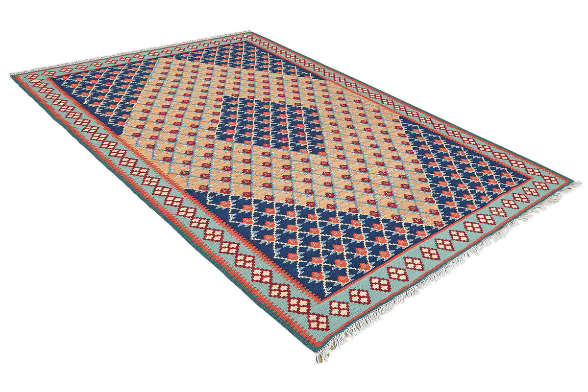 HANDWEBTEPPICH Kelim Senneh Beige 154/102 cm Schurwolle - Beige, Textil (102/154cm) - Looma