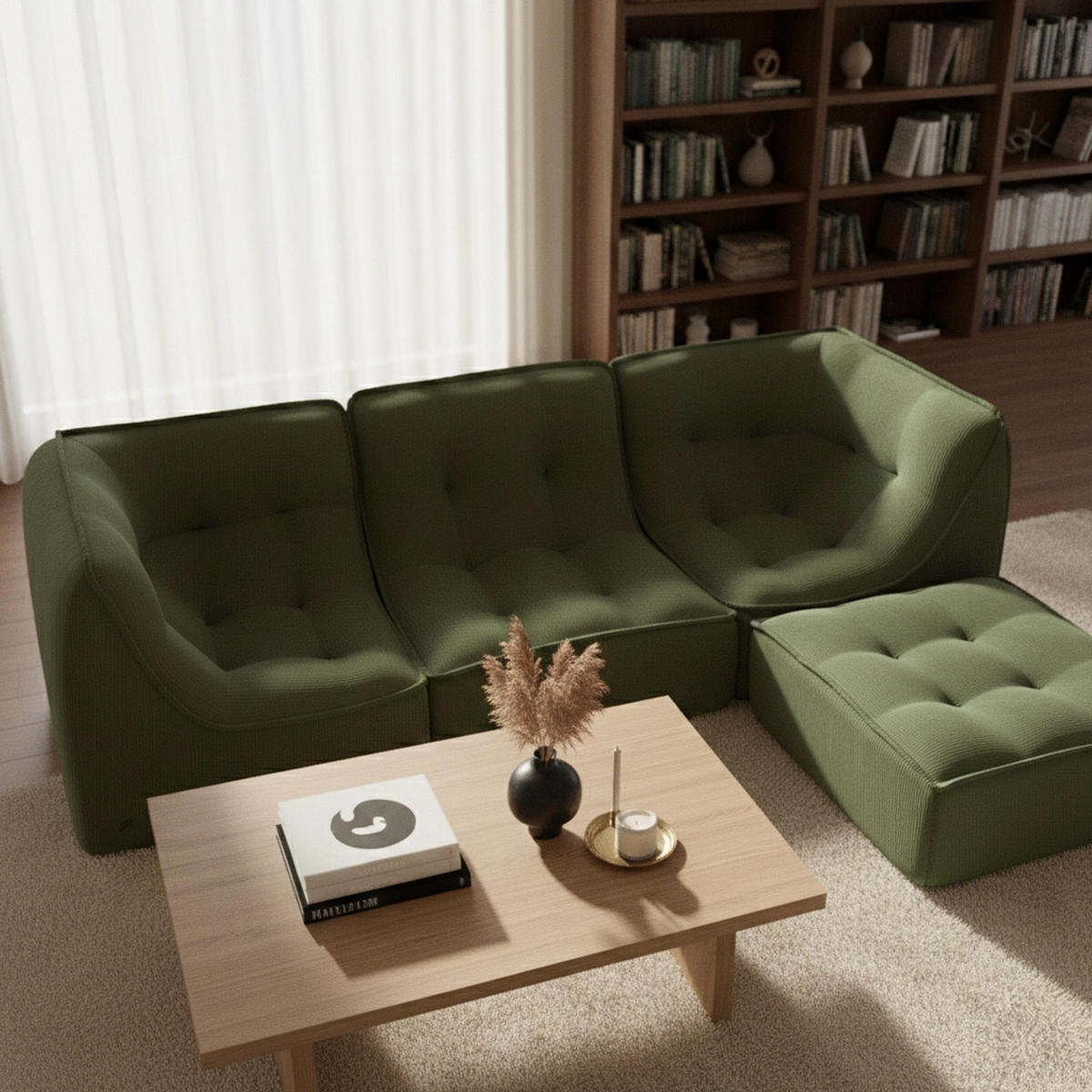 SOFA 3-tlg., Grün - Grün, Textil (260/70/165cm) - Oviala