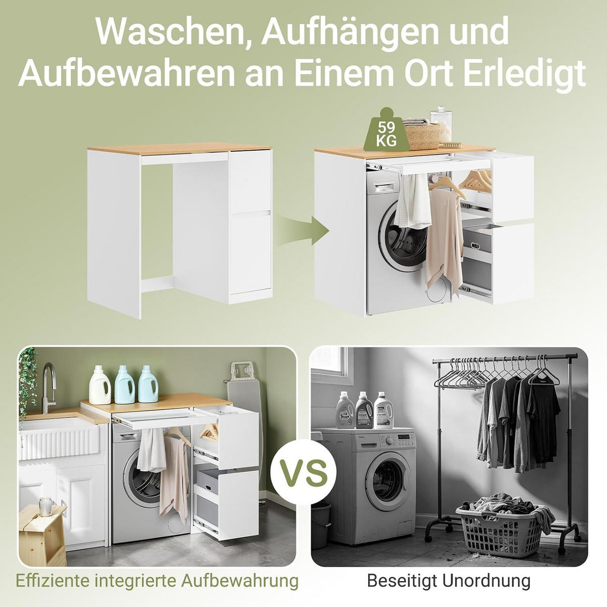 WASCHMASCHINENSCHRANK mit Wäschekorb Weiß 100x60x95 cm - Weiß, Holzwerkstoff (100/95/60cm) - SoBuy