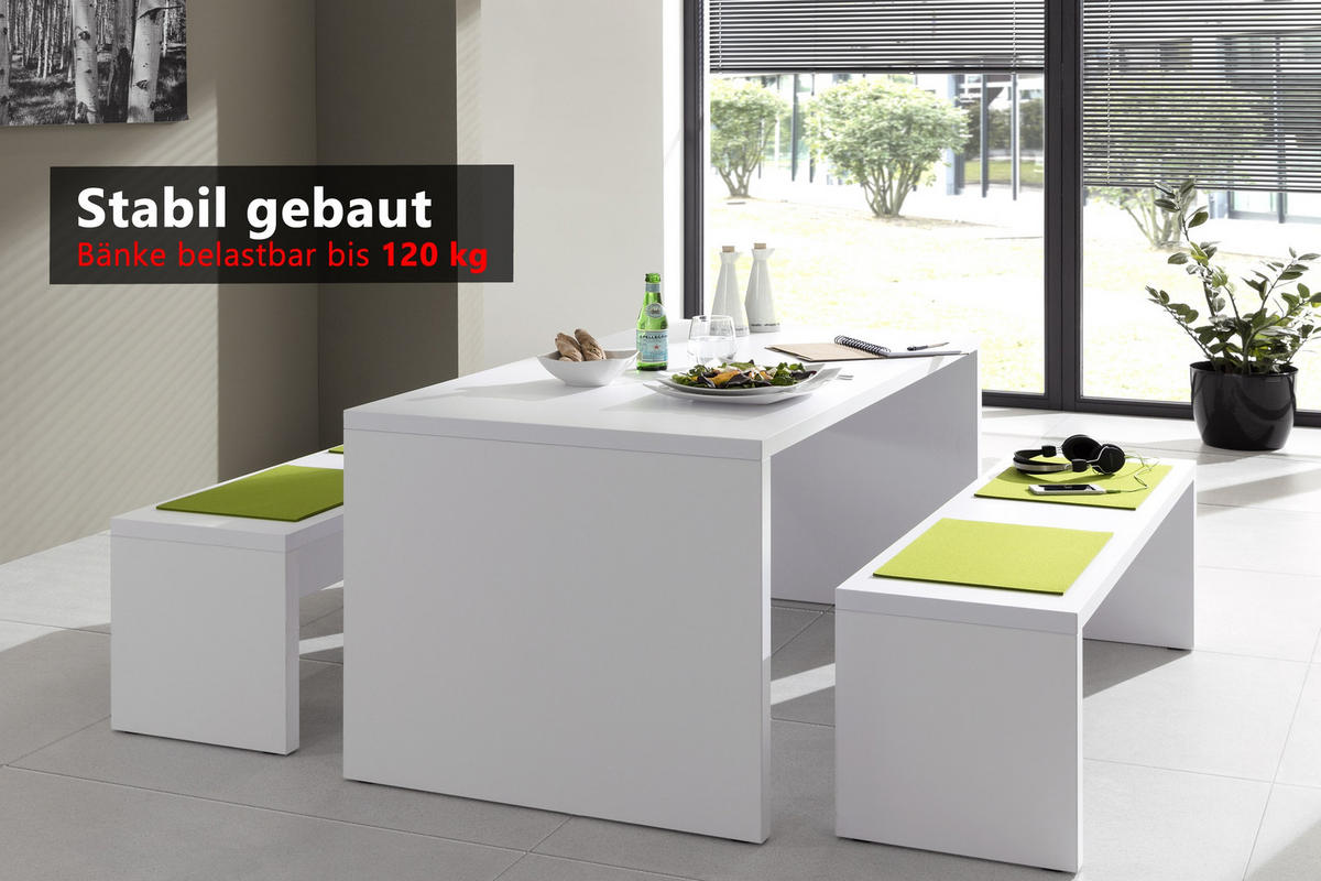 ESS- und Sitzgarnitur MPSET 68/130/72,8 cm in Grau, Hellgrau, Silber Garnitur (2 Sitzbänke+Tisch) - Silberfarben/Grau, Holzwerkstoff (68/130/72.8cm) - bümö