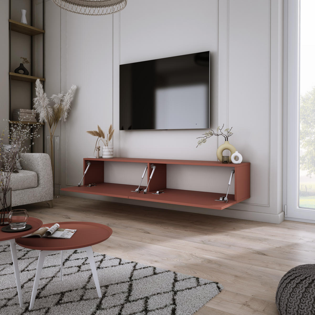 TV-SCHRANK : Ziegelrot, 170 x 34 x 32 cm - Rot, Holzwerkstoff (170/34/32cm) - 3XE LIVING