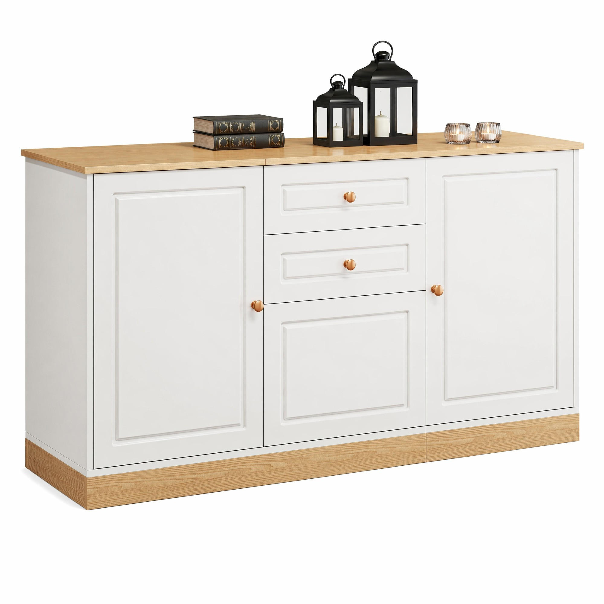 SIDEBOARD in Weiß Kommode mit 3 Türen, viel Stauraum und Doppelschubladen für Wohn- und Esszimmer, B135.5/T39/H76cm - Weiß, Holzwerkstoff/Metall (135.5/76/39cm) - STILVORA
