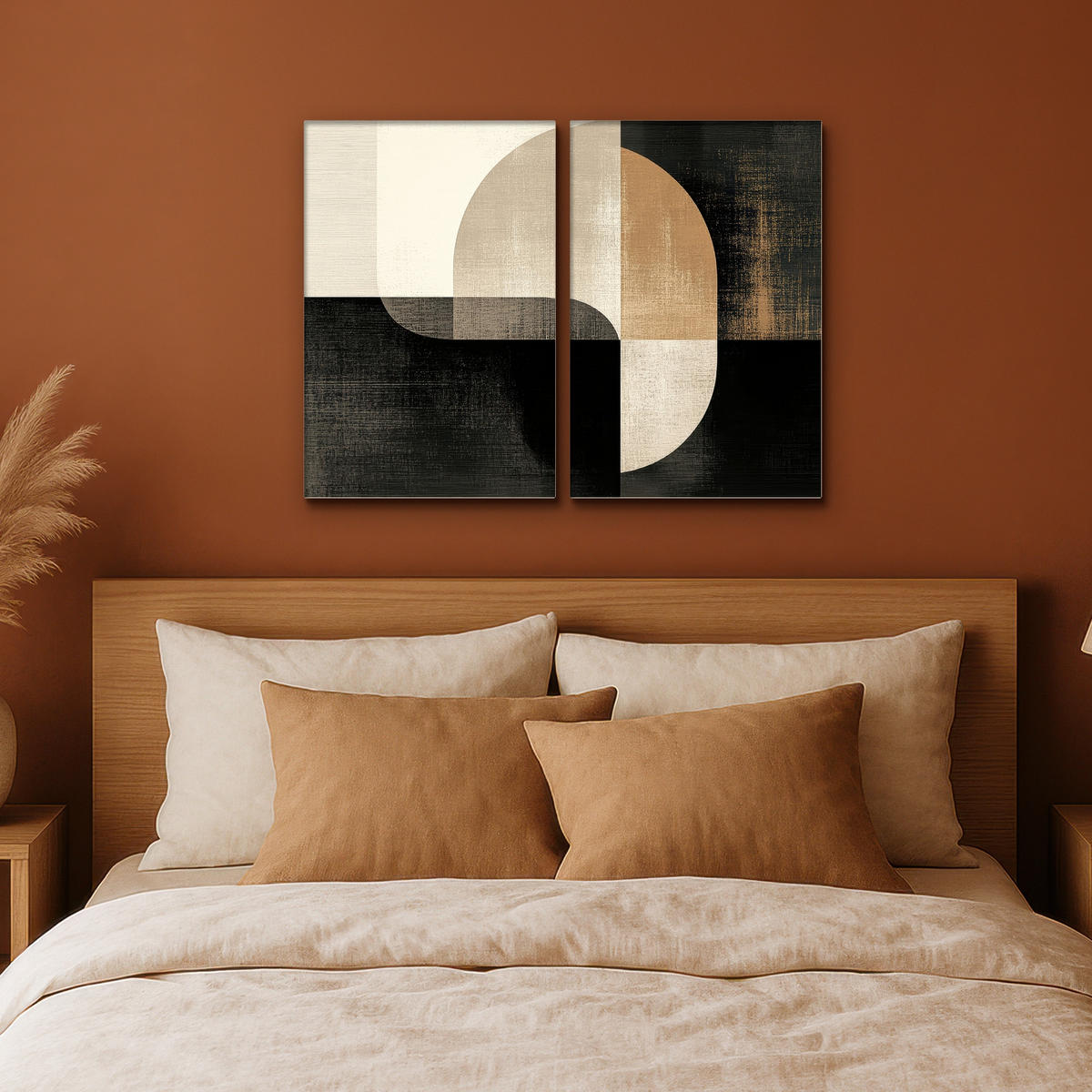 LEINWANDBILD 2er Set Formen - Abstrakt - Gold 80x60 cm - Schwarz, Textil (80/60cm) - MuchoWow