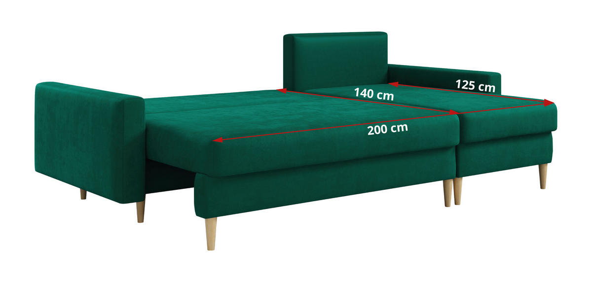 ECKSOFA Lang Velvet Dunkelgrün - Dunkelgrün/Braun, Holz/Textil (220/140cm) - MKS