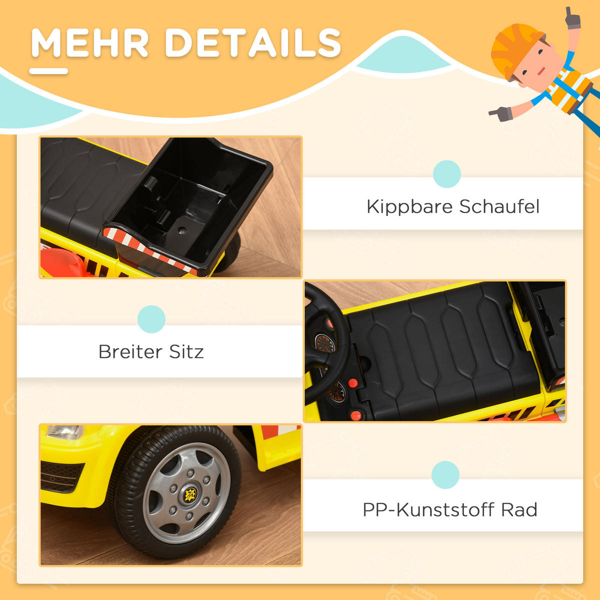 KINDER RUTSCHAUTO, Gelb, Metal+ PP-Kunststoff - Gelb, Metall (72/28.2/42cm) - HOMCOM