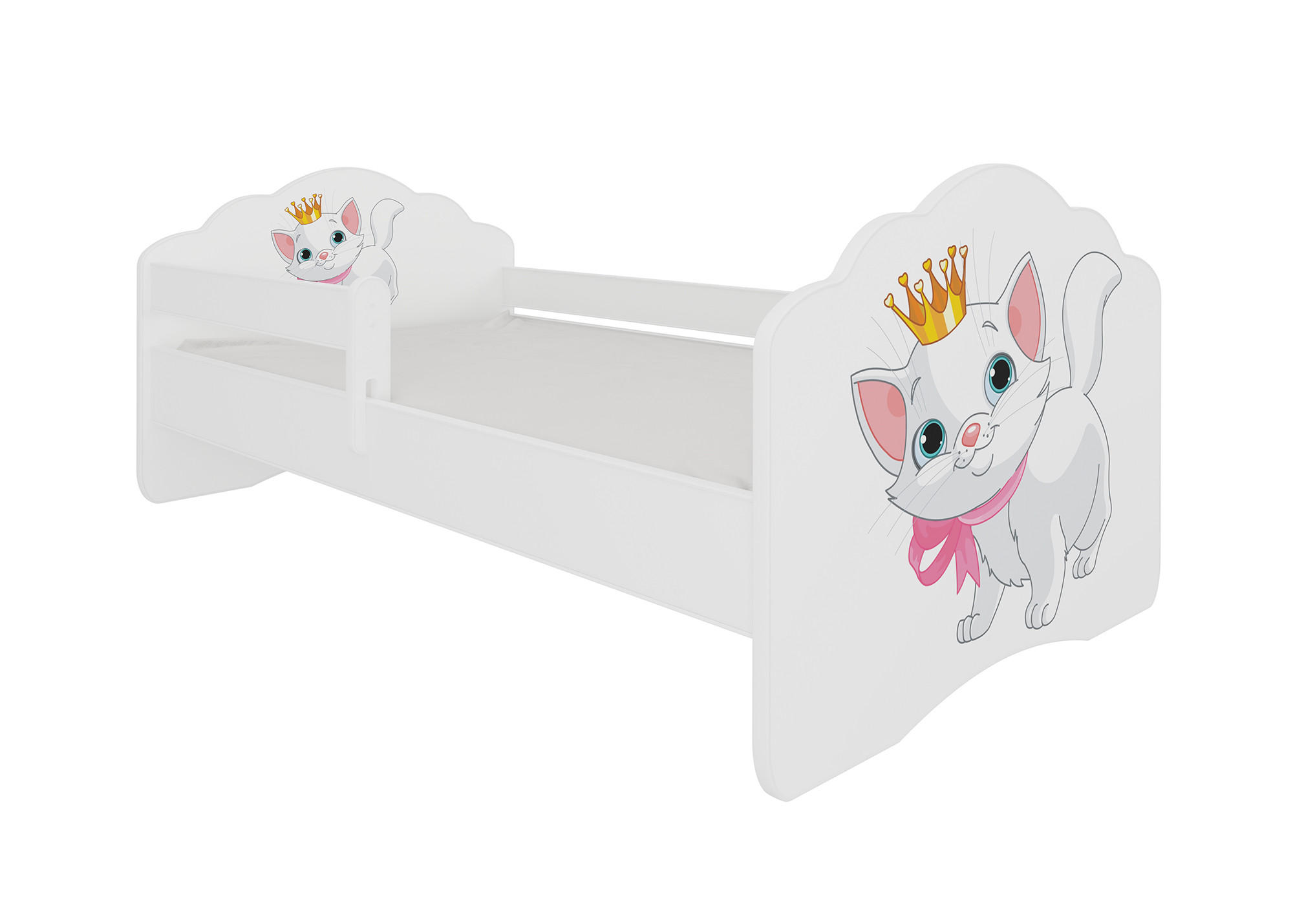 KINDERBETT Casimo weiß / Motiv Katze 88 / 164 / 63cm - Pink/Weiß, Holz/Holzwerkstoff (80/160cm) - Feldmann-Wohnen