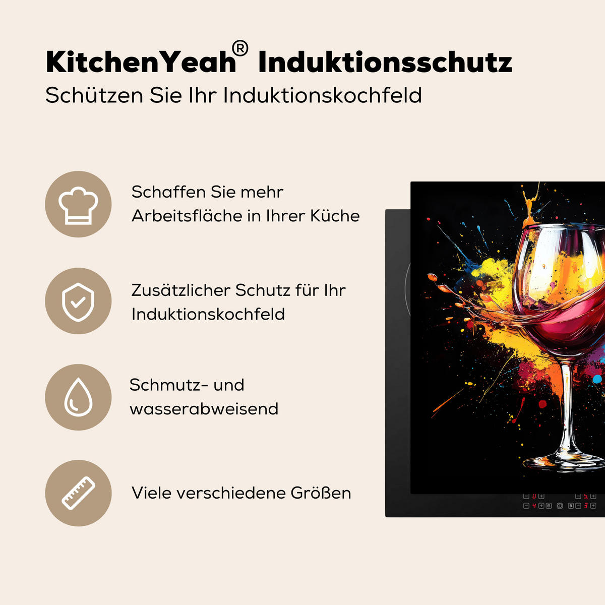 HERDABDECKPLATTE Wein - Glas - Graffiti - Getränk - Rot - Farbe 78x78 cm - Weinrot, Kunststoff (78/78/0.2cm) - MuchoWow