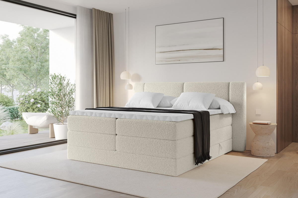 BOXSPRINGBETT mit Matratze H3/H4 - EVON KING - 140x200 cm Beige - Kaschmir, Holzwerkstoff (140/200cm) - ALTDECOR
