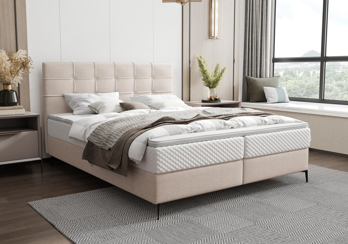 BOXBETT INAO 140x200 mit Matratze H3, Bonell und Topper ARAGON 03 - Beige, Textil (140/200cm) - Bedante