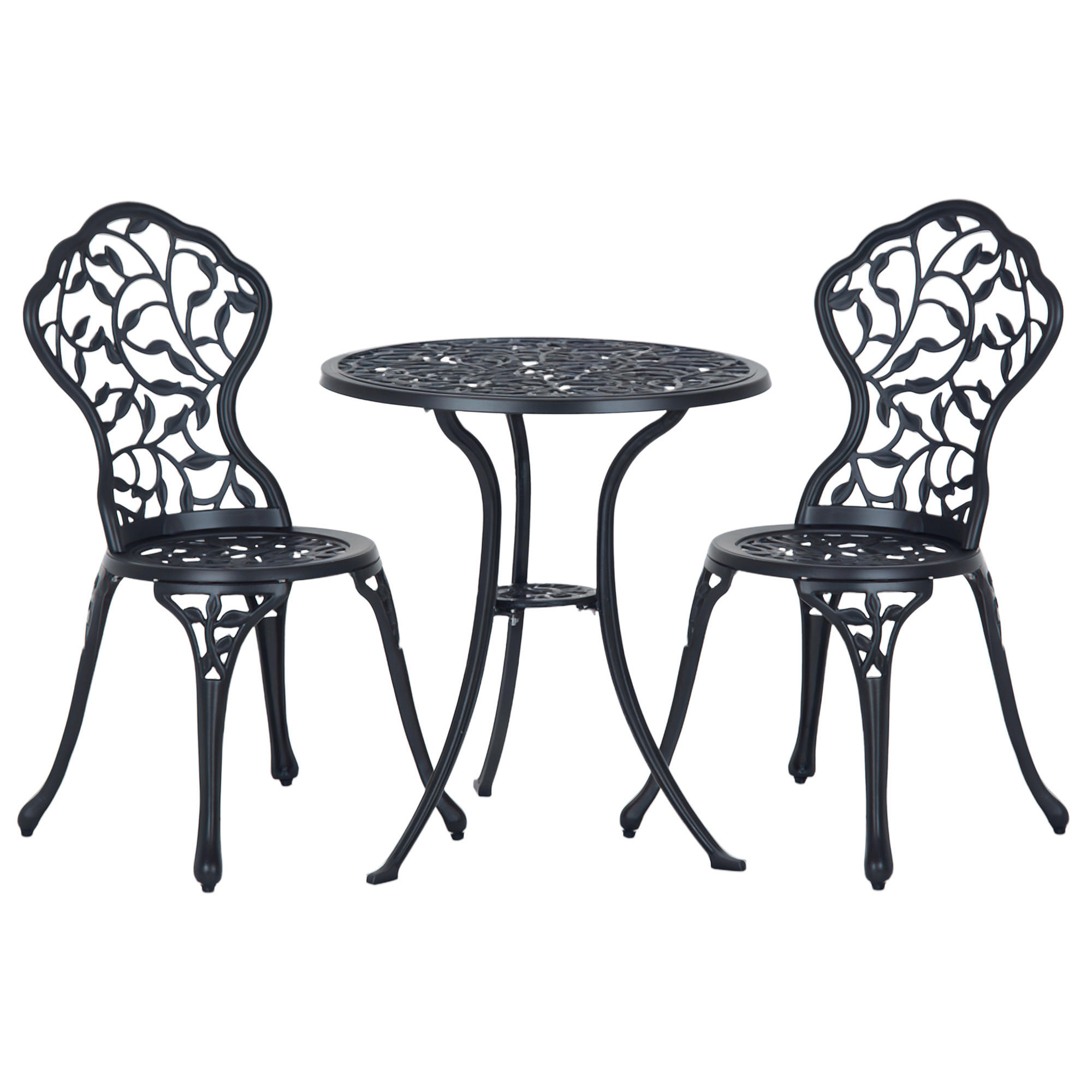 BISTROSET DE-07356 für 2 Personen mit Tisch und 2 Stühlen Schwarz - Schwarz, Metall - ComfortXL