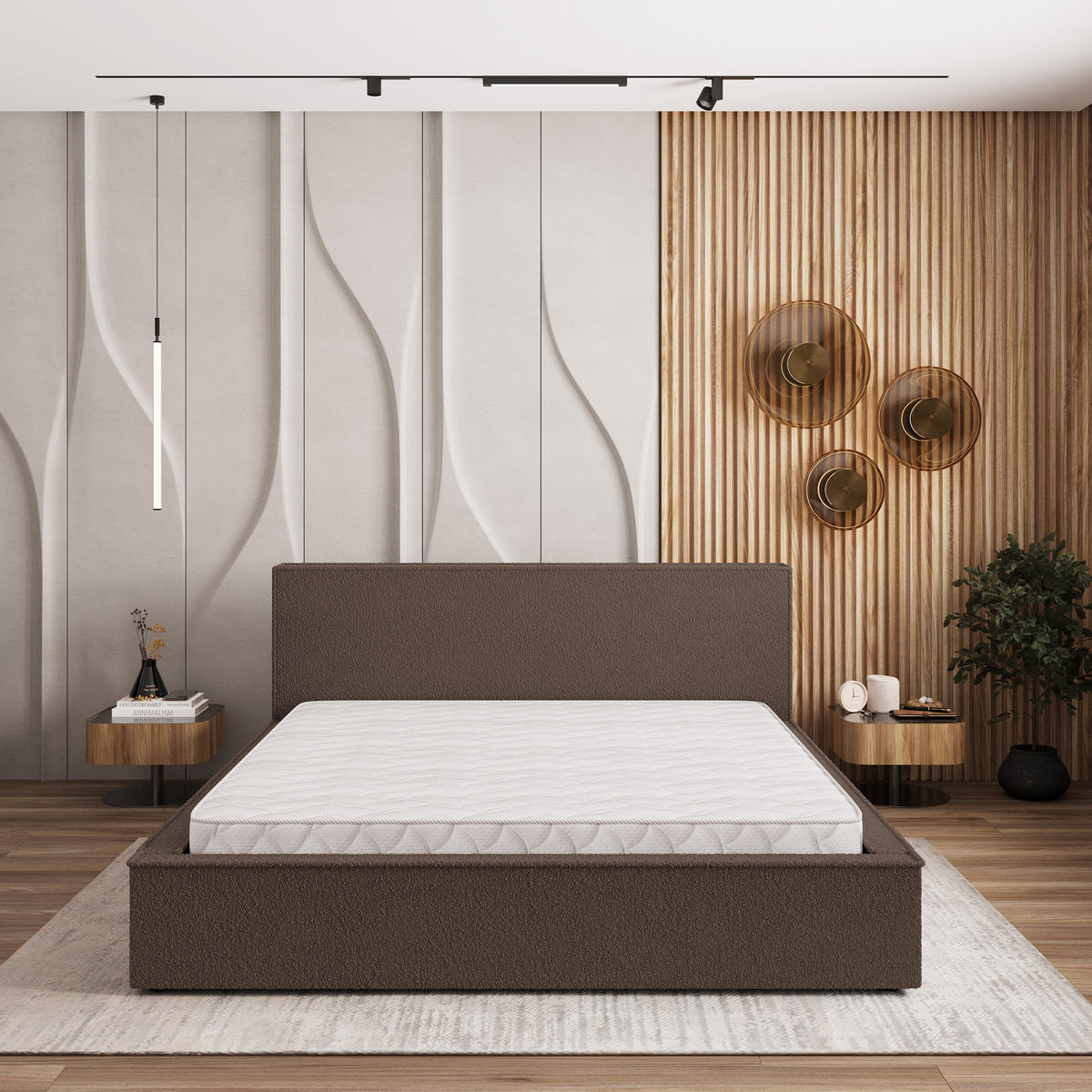 POLSTERBETT CELORA Q 120x200 cm mit Bettkästen - Braun - Braun, Holz/Textil - MASSENO