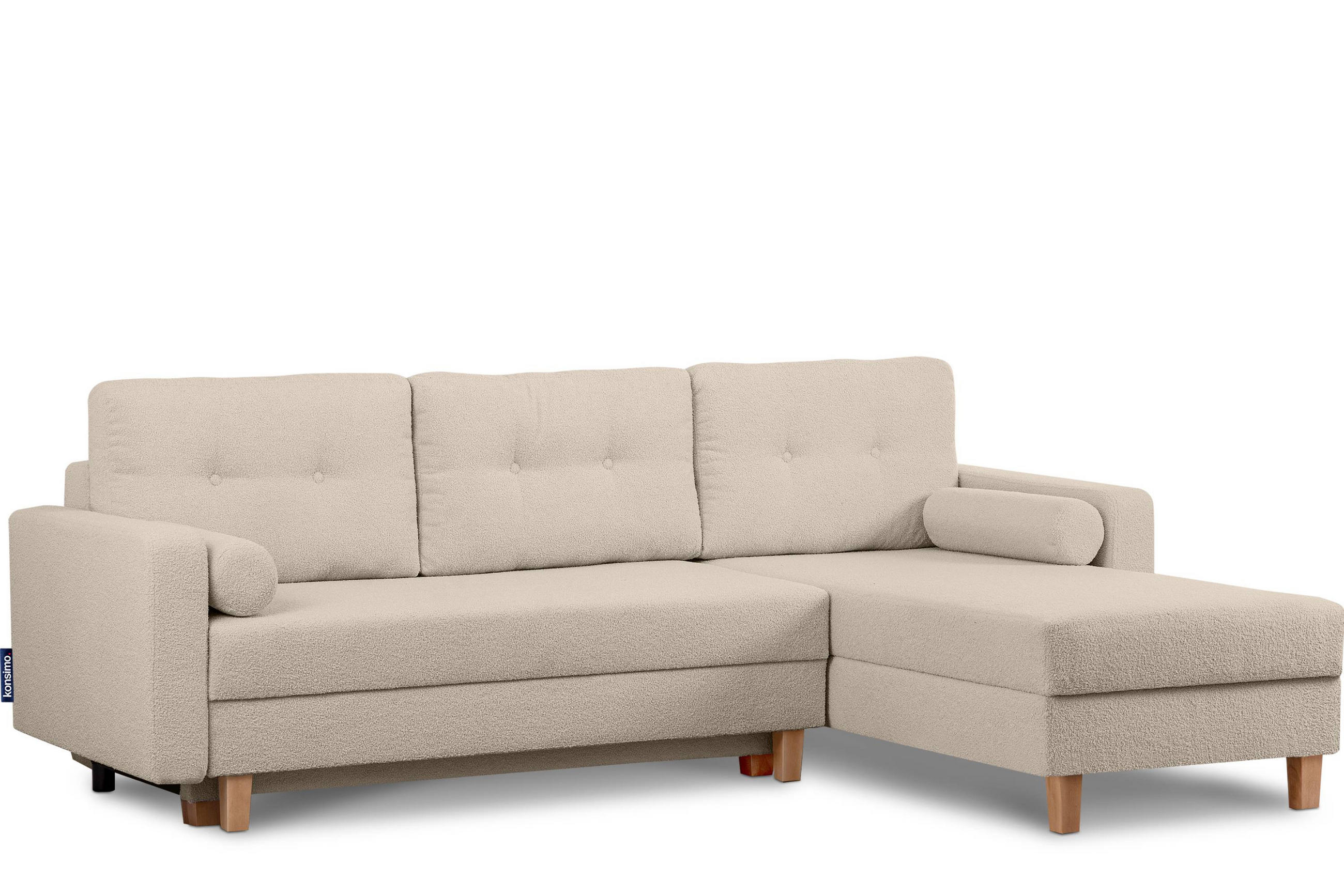 ECKSCHLAFSOFA ERISO 3/4 Sitzer und Universalecke mit Ottoman, Bouclé-Stoff, Creme - Creme/Braun, Textil (240/183cm) - KONSIMO®