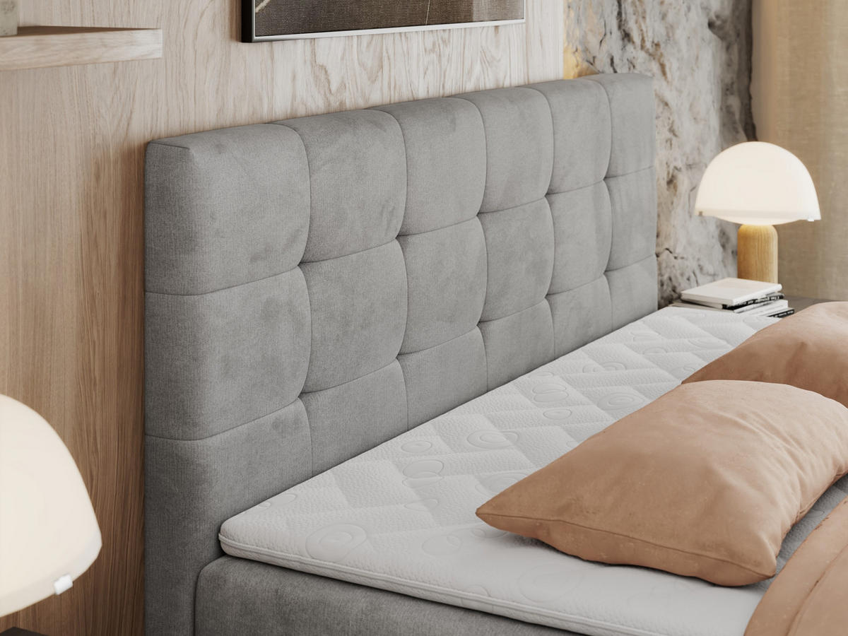 BOXBETT CENTO 120/200 Hellgrau Velvet - H3 - Hellgrau, Holz/Textil (120/200cm) - MKS