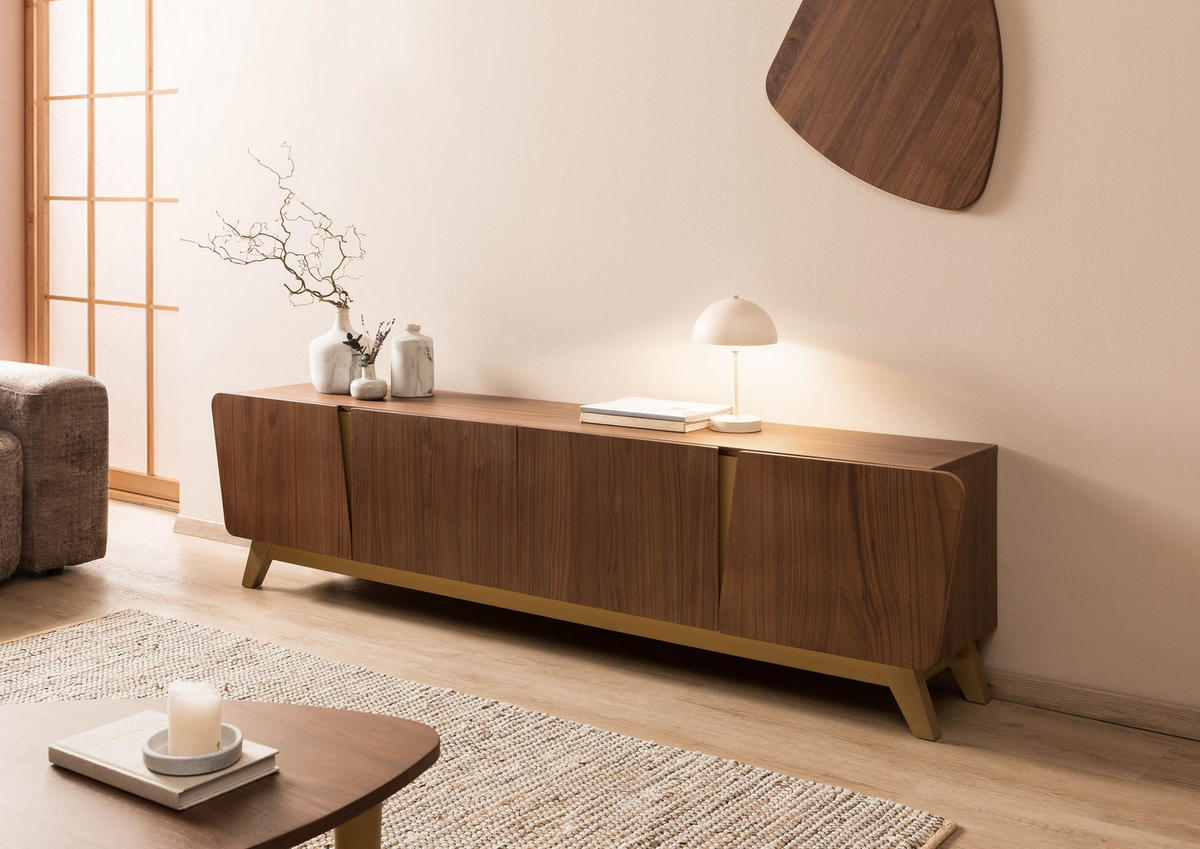 TV-BOARD Nussbaum-Echtholzfurnier 220x40x55 braun lackiert BUTTERFLY #111 - Braun, Holz (220/55/40cm) - Massivmoebel24
