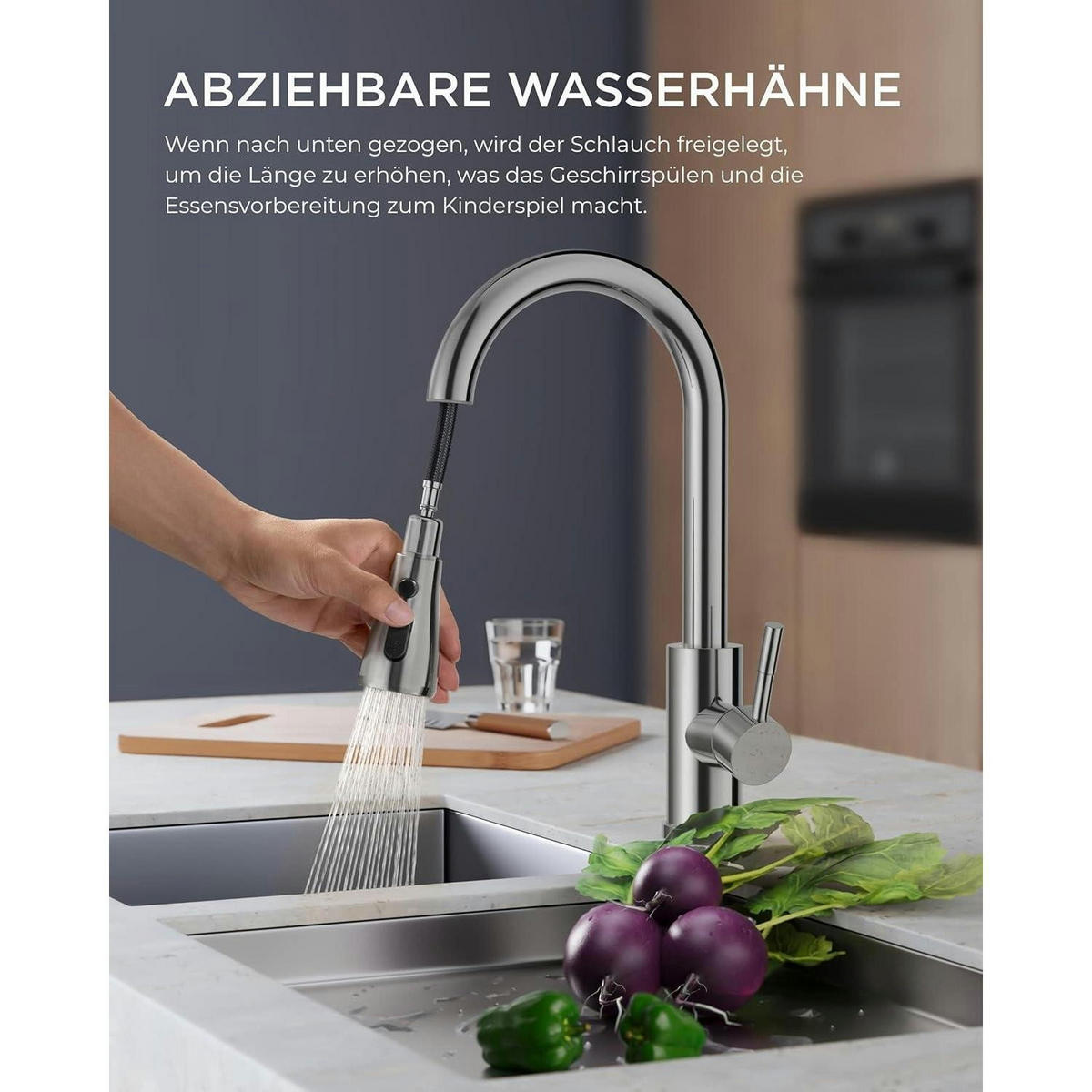 KÜCHENARMATUR mit ausziehbarer Brause 360° drehbar poliertes Chrom - Silberfarben, Metall (5/42.5/25cm)