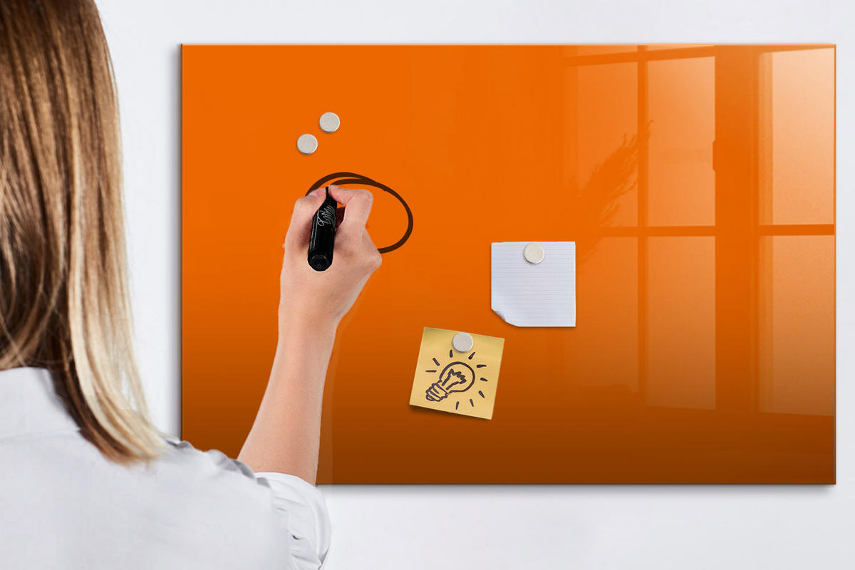 MAGNETTAFEL 90x60 Orange schwarzer Marker - Orange, Glas (90/0.4/60cm) - TULUP