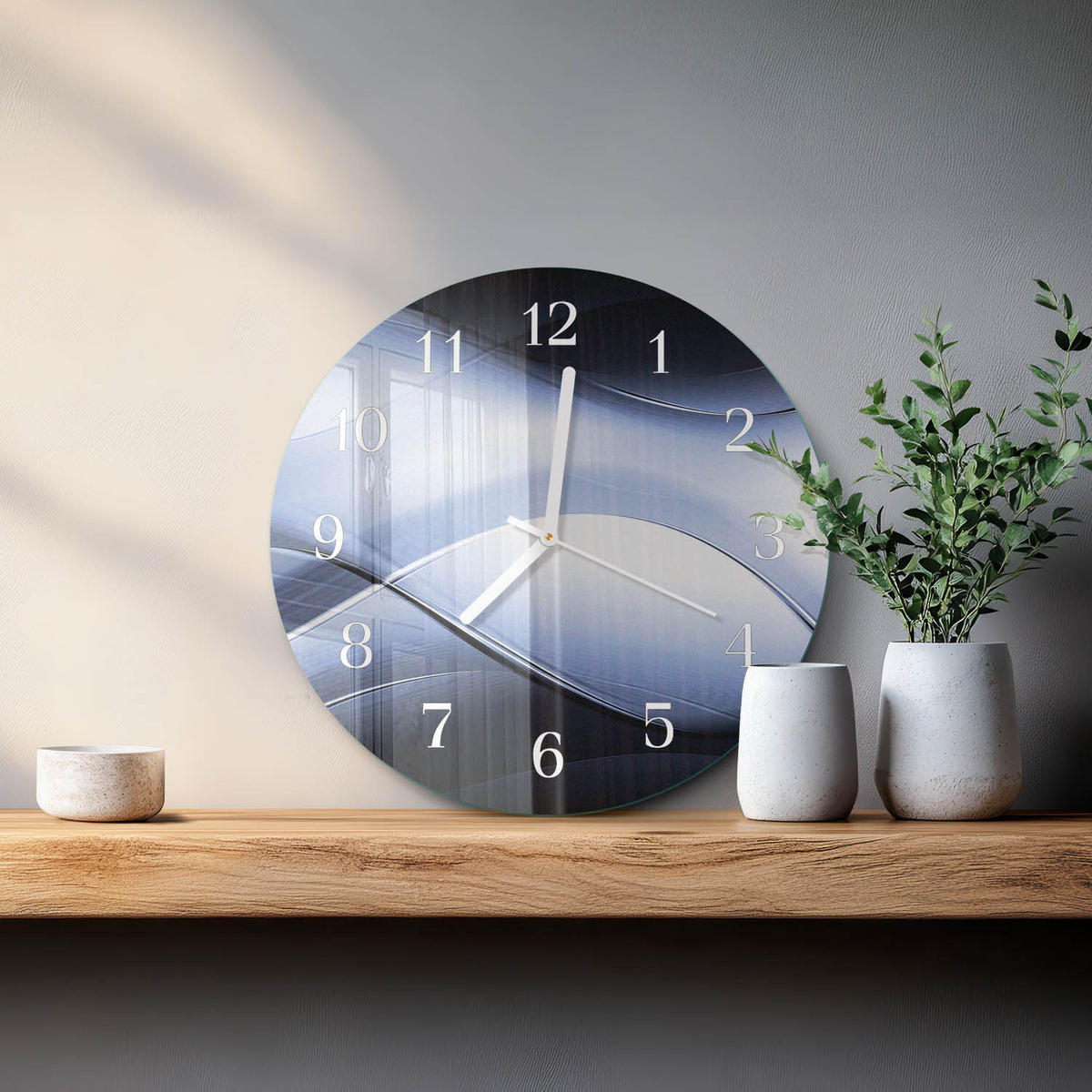 WANDUHR fi30 cm - Abstraktion - Blau, Glas (30/30/0.4cm) - TULUP