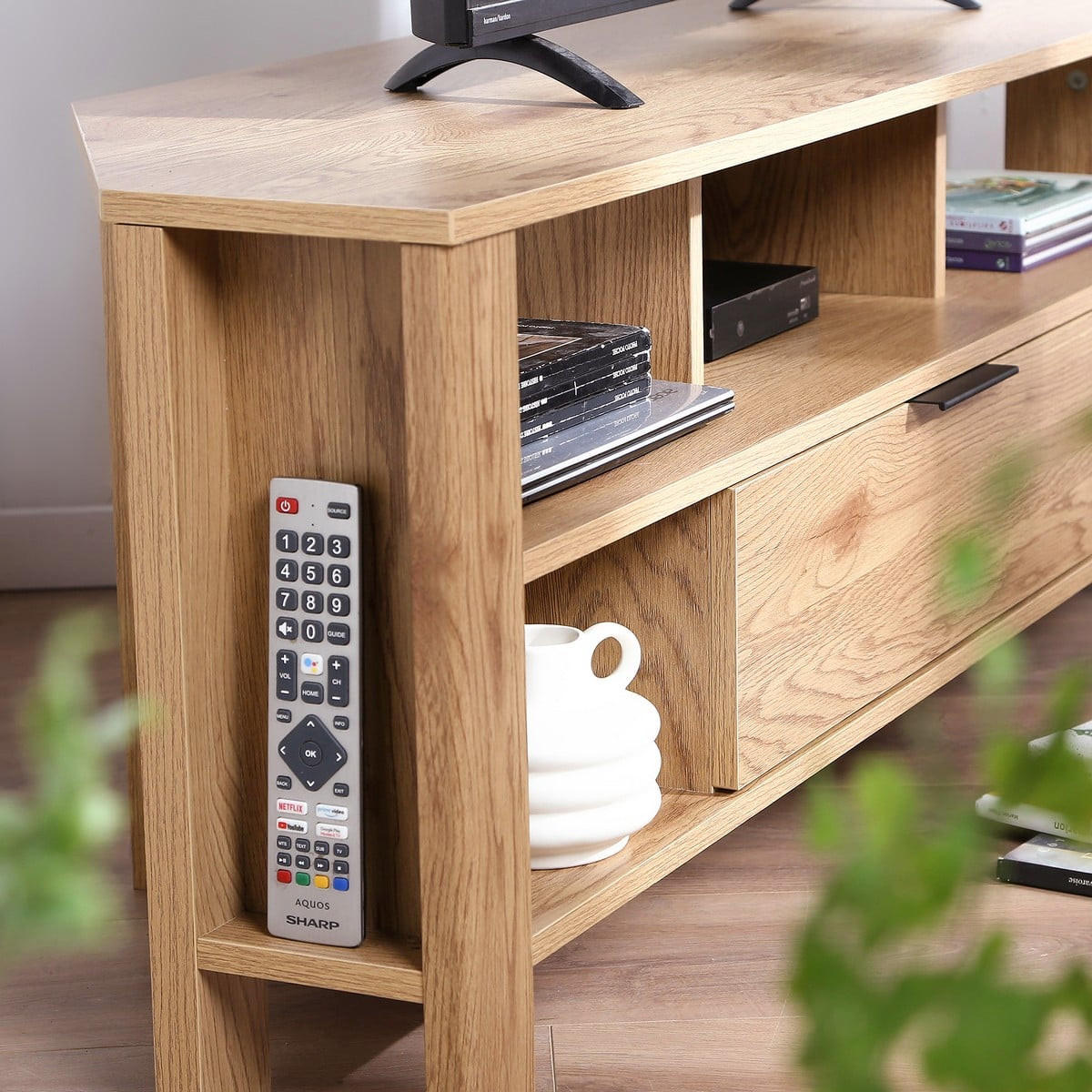 ECK-TV-MÖBEL 1 Schublade Eiche Dekor - L120 cm - Eschefarben, Holzwerkstoff (40/45/43cm) - Calicosy