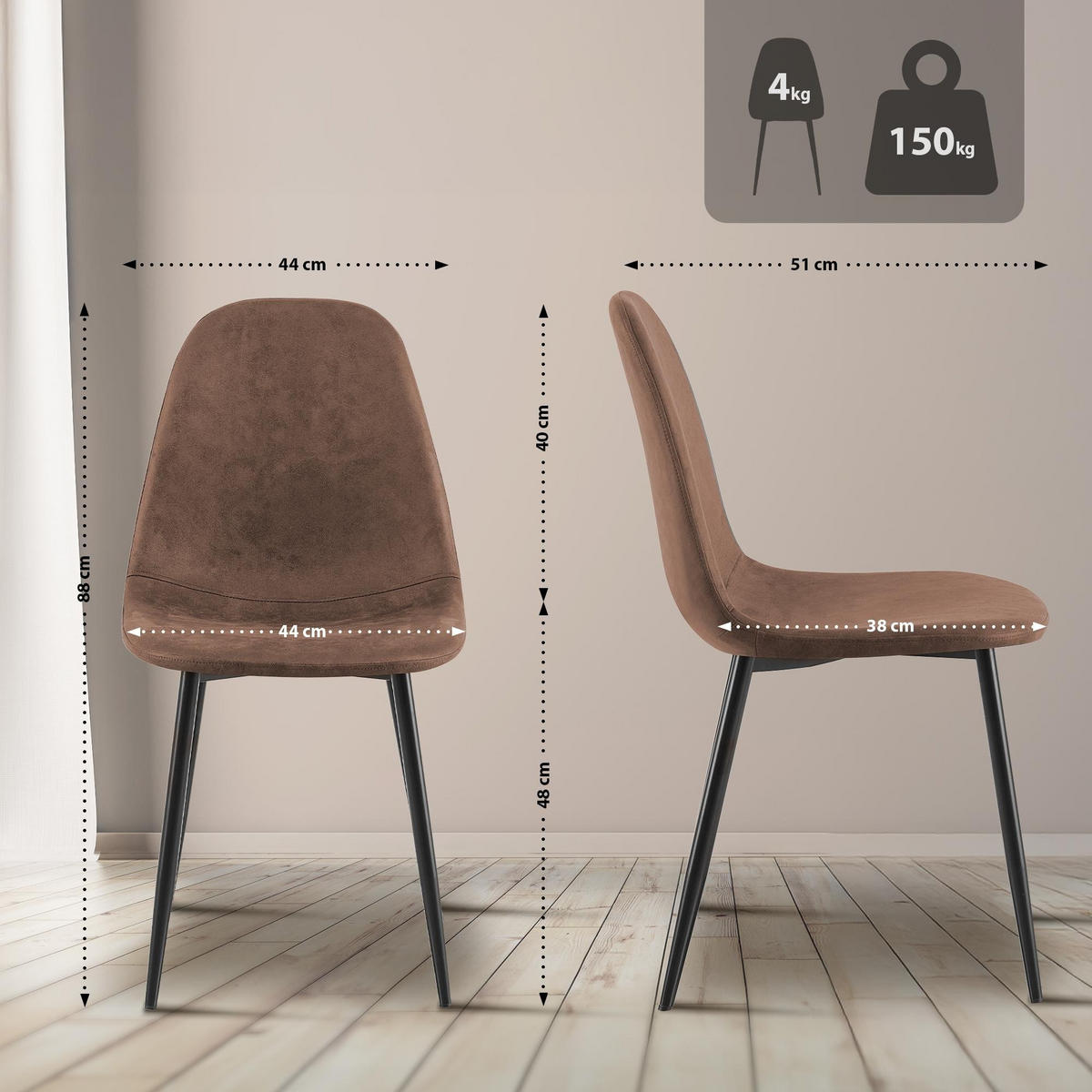 ESSZIMMERSTUHL Napier 88x44x51 cm braun - Braun, Textil (44/88/51cm) - furnicato