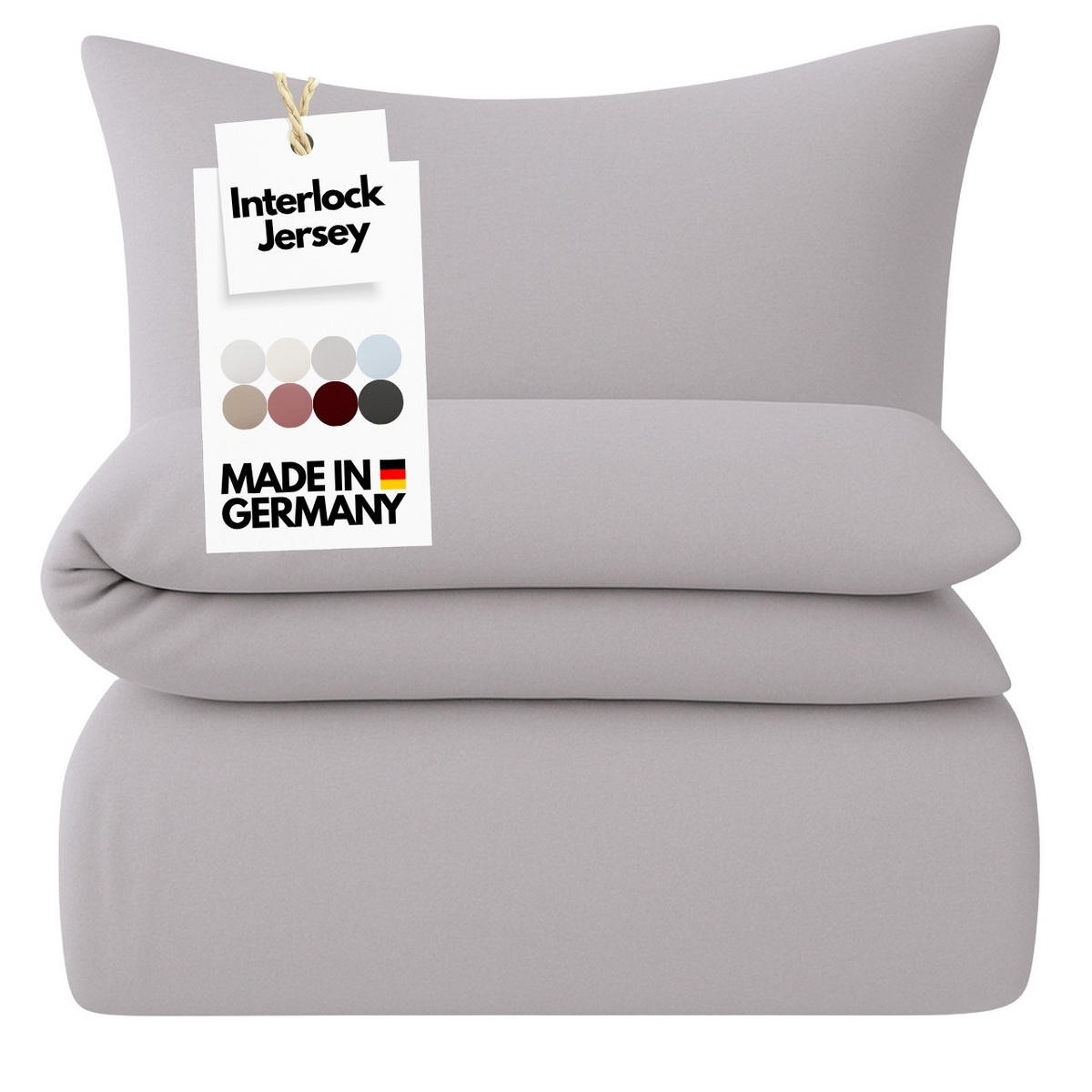 BETTWÄSCHE 135x200 Interlock Jersey Bettbezug einfarbig Baumwolle Grau Uni - Made in Germany - Grau, Textil (135/200cm) - Carpe Sonno