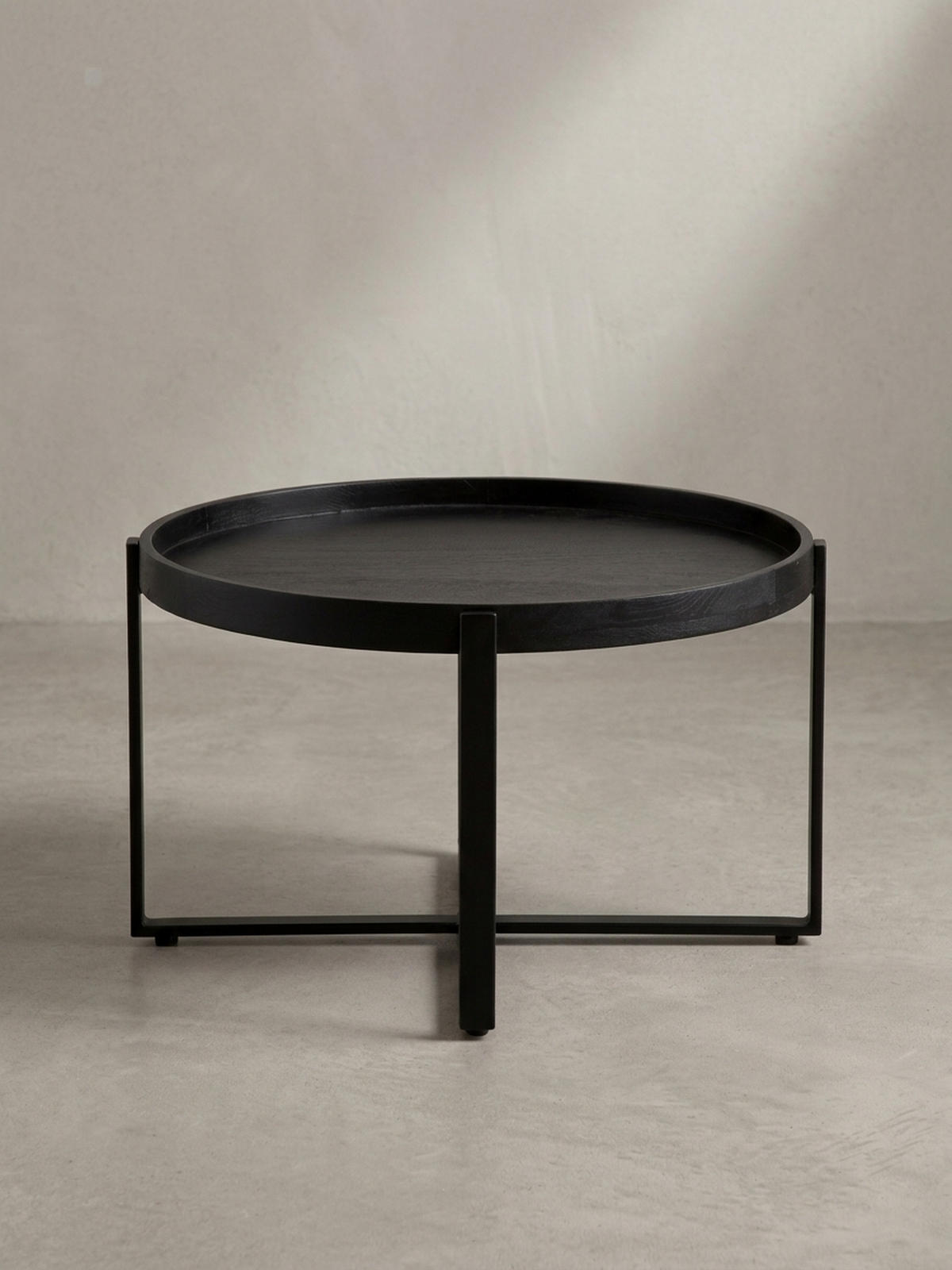 COUCHTISCH Schwarz Mango Massivholz Metall, Rund mit erhöhtem Rand, 60x60x35 cm - Schwarz, Holz/Metall (60/60/35cm) - KADIMA DESIGN