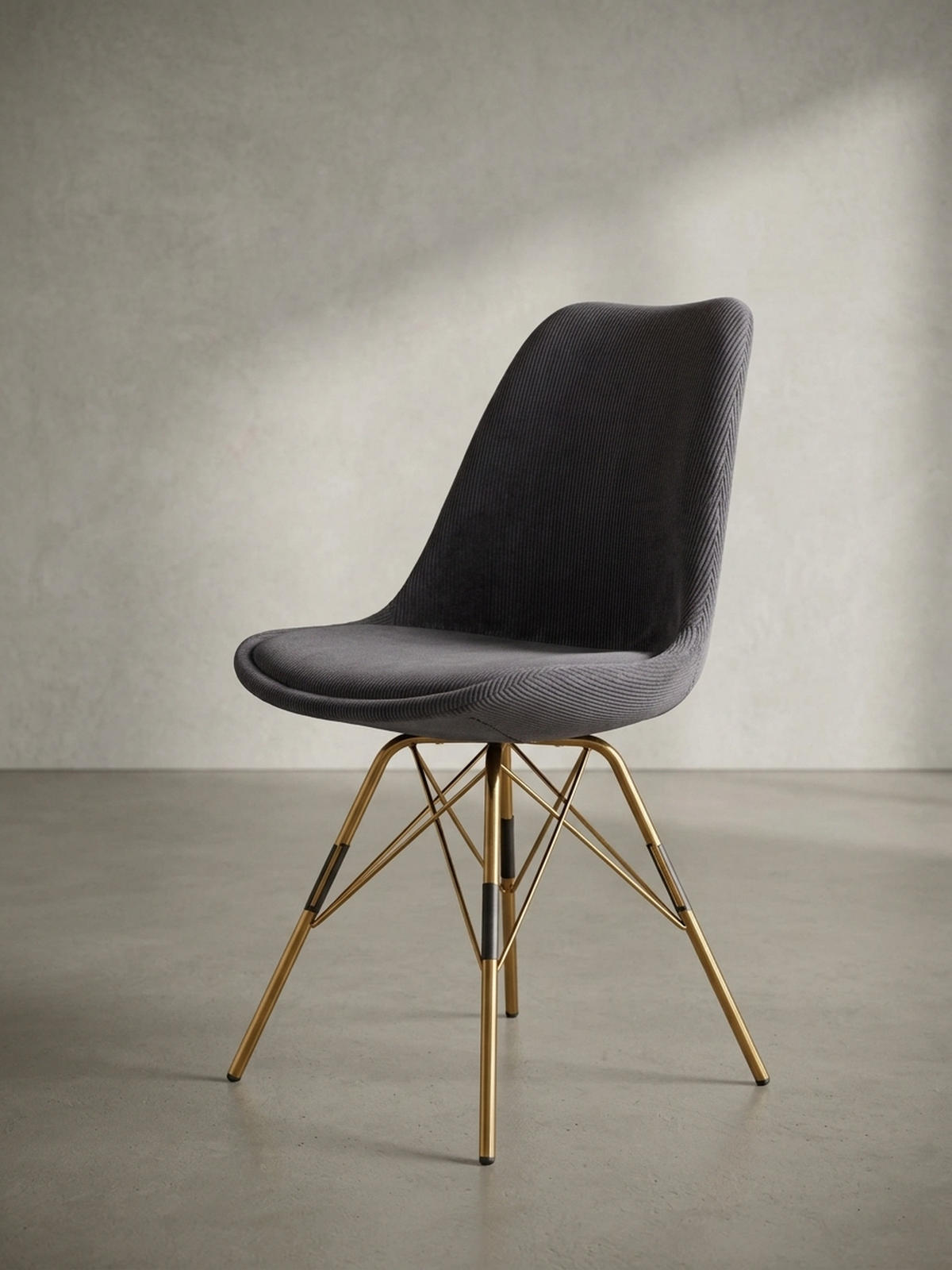 ESSZIMMERSTUHL 2er Set Cordstoff mit Metallgestell Schalenform Skandinavisch gepolstert, Anthrazit 48x58x85 cm - Anthrazit/Goldfarben, Textil/Metall (48/85/58cm) - KADIMA DESIGN