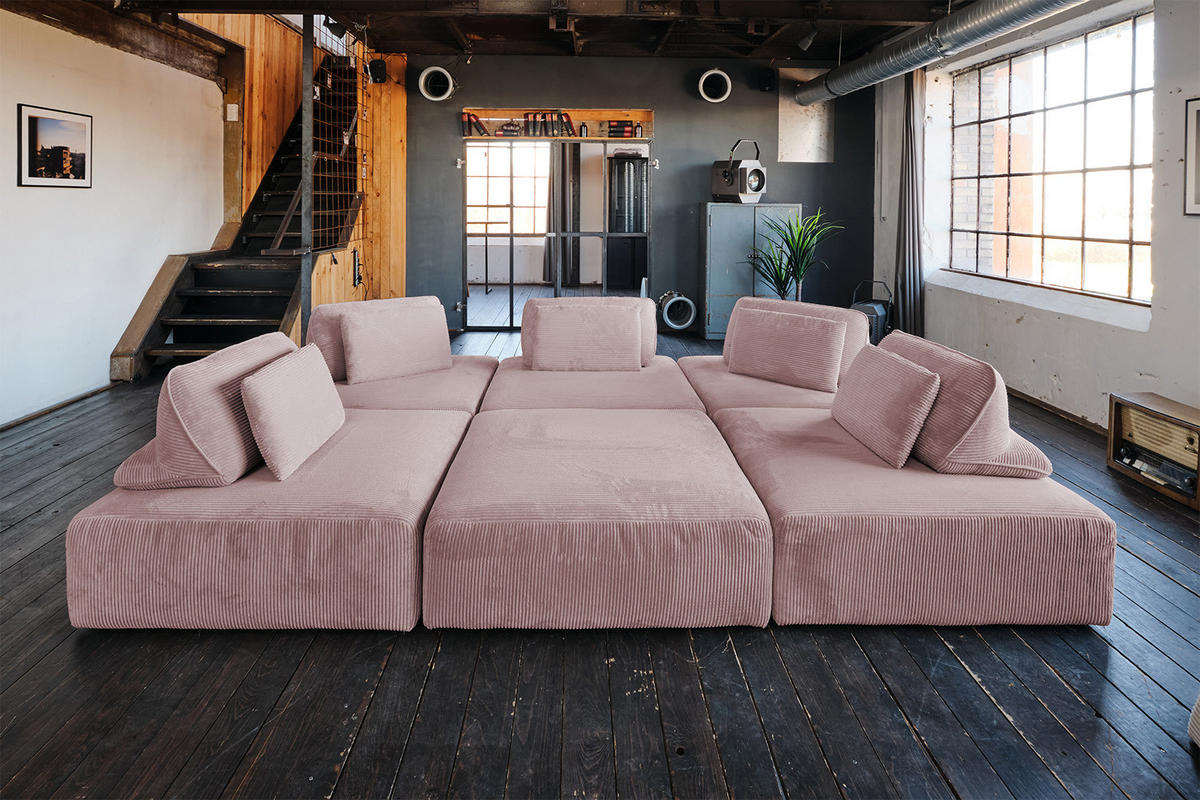 MODULSOFA WIOLO SOFT 6 MODULE 6 KISSEN Pink Cord - Pink/Schwarz, Kunststoff/Textil (333/84/333cm) - KAWOLA
