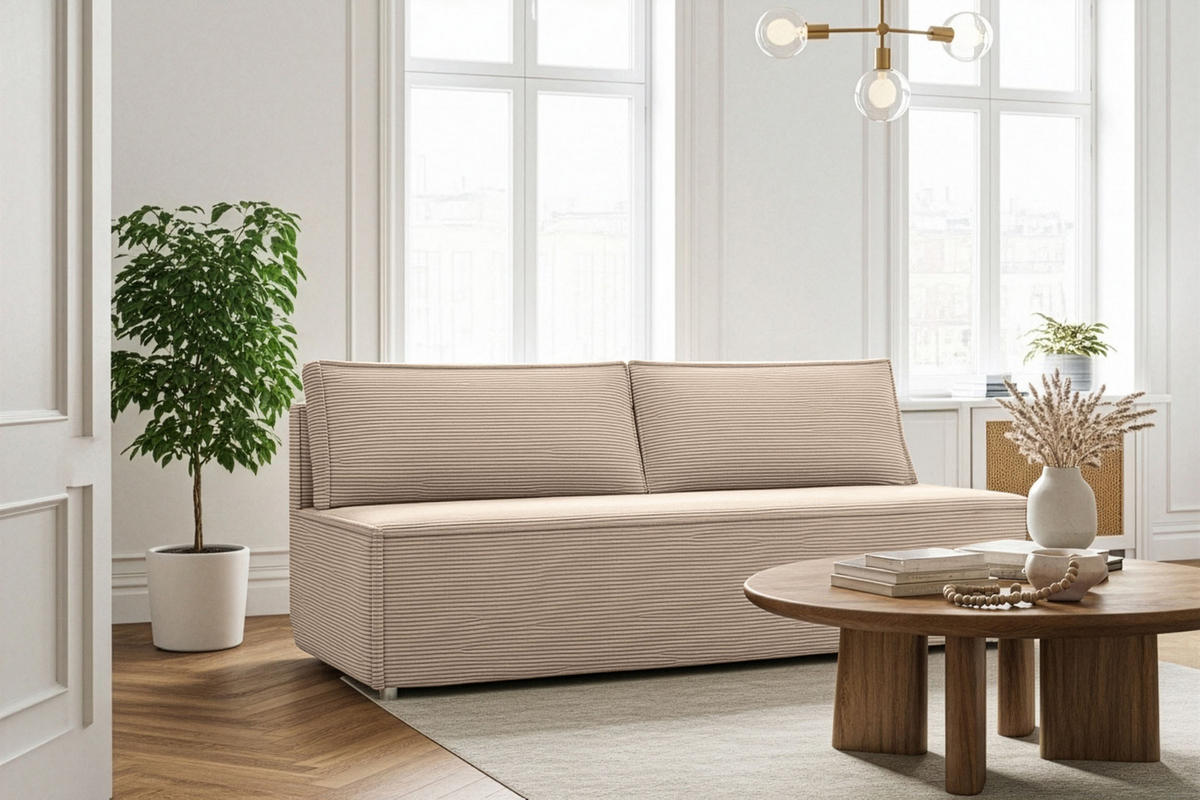SCHLAFSOFA Diana mit Bettkasten, Beige 200/89/100 cm - Edelstahlfarben/Beige, Textil/Metall (200/89/100cm) - WFL GROUP