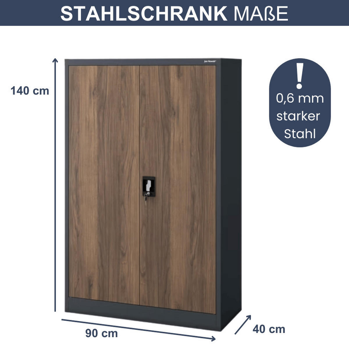AKTENSCHRANK abschließbar KADO mit Flügeltüren 140x90x40cm Anthrazit-Nussbaum - Anthrazit, Metall (90/140/40cm) - DELUKE