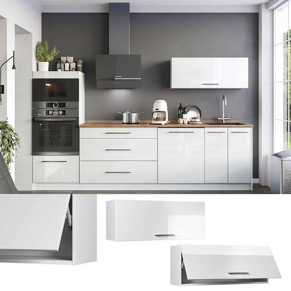 VISEĆI KUHINJSKI ORMAR Fame-Line, Sjajna Bijela /Bijela, 100 cm - bijela/bijela visoki sjaj, drvni materijal (100/40/34.1cm) - Vicco