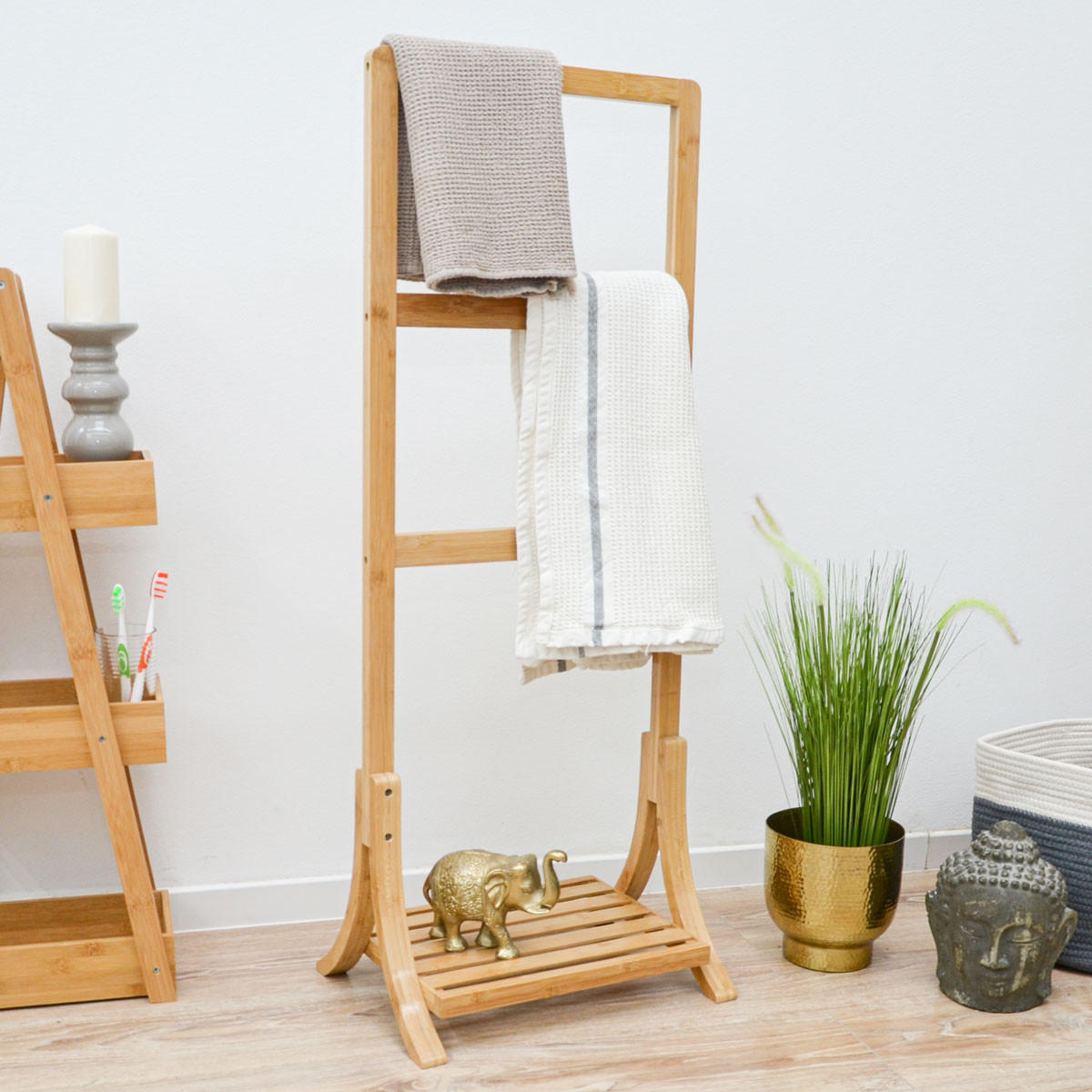 BAMBUS-HANDTUCHSTÄNDER 40x30x102 cm - Braun, Holz (30/102/40cm) - Dunedesign