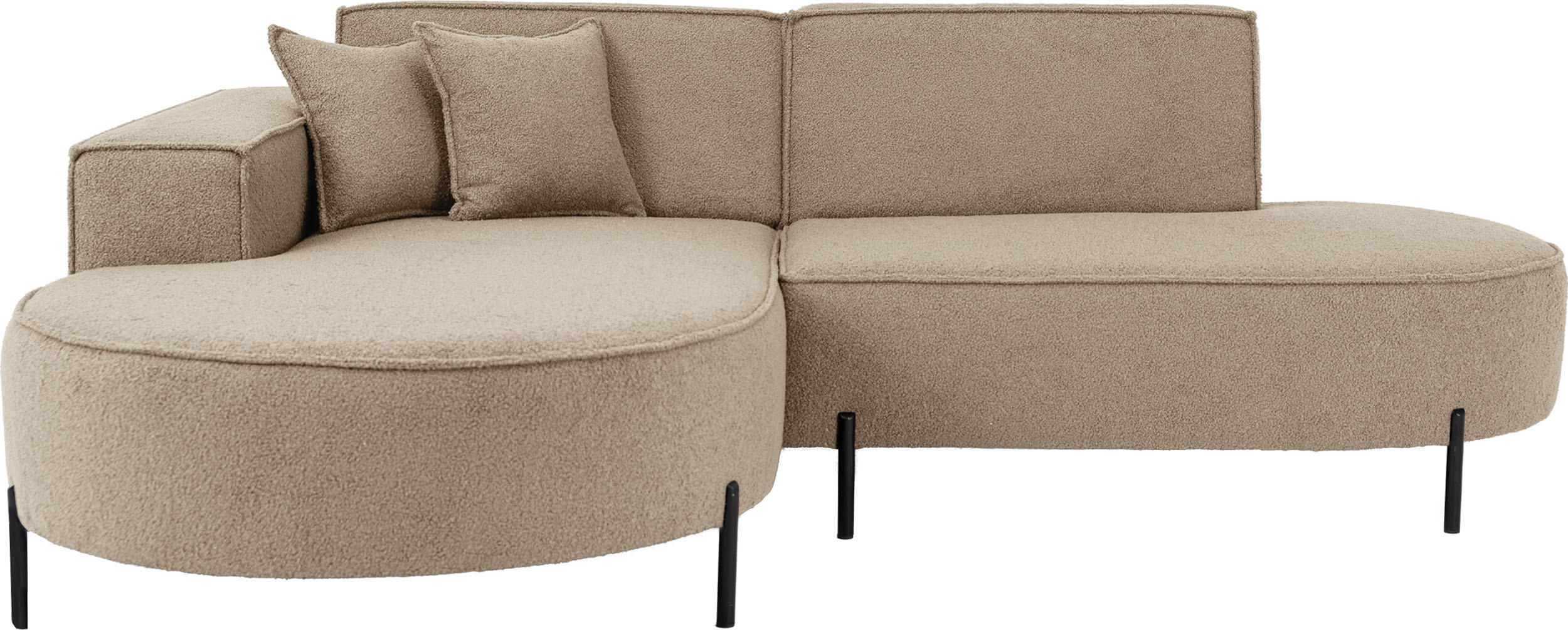 ECKSOFA Hana Loft 3-Sitzer Ecke Links, Boucle, Dunkelbeige 241/80/168 cm - Sandfarben/Schwarz, Textil/Metall (241/168cm) - WFL GROUP