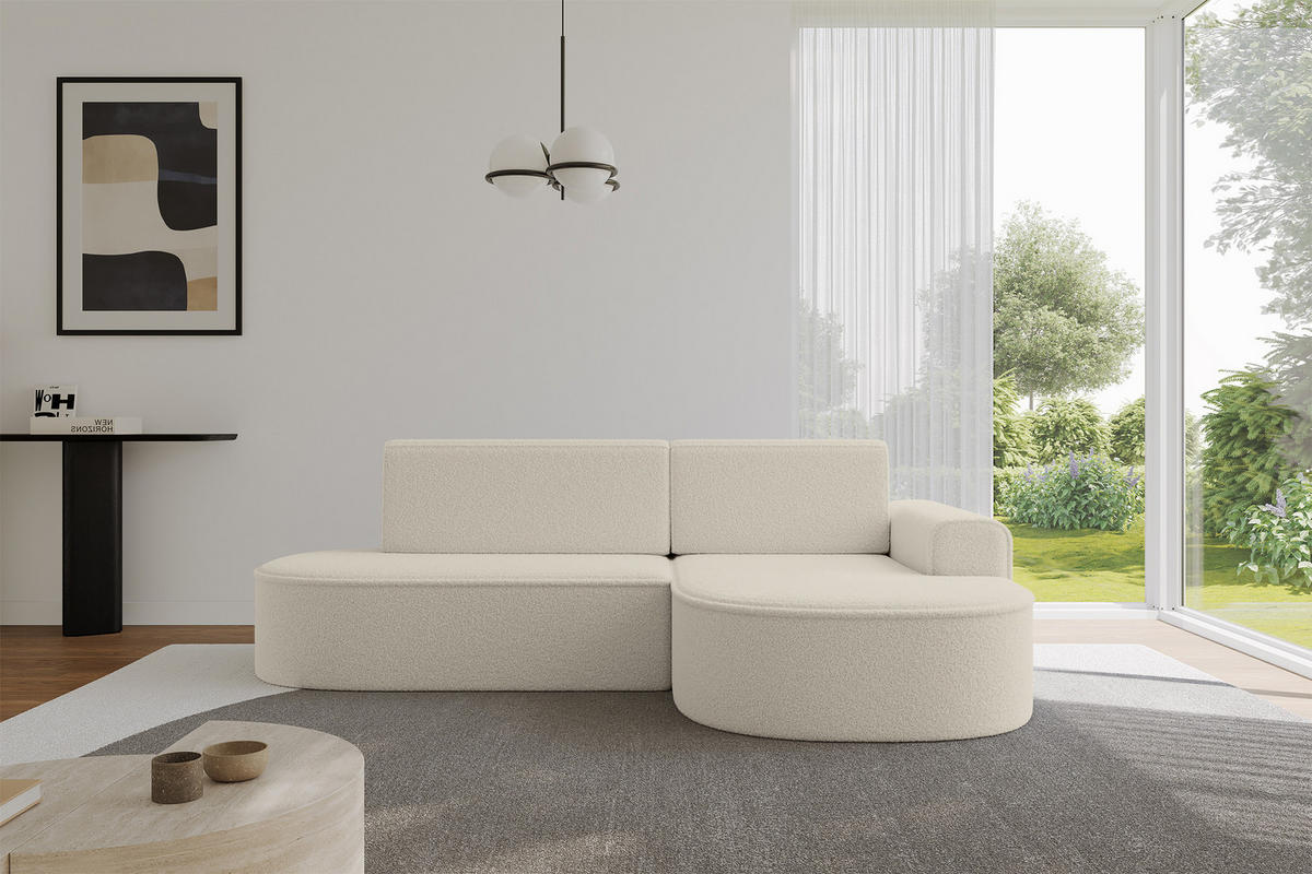 ECKSOFA mit Schlaffunktion und Bettkasten Ottomane Rechts MARI-L1-S - 283x167x73 cm Beige Bouclé - Beige/Schwarz, Holzwerkstoff/Kunststoff (167/283cm) - ALTDECOR