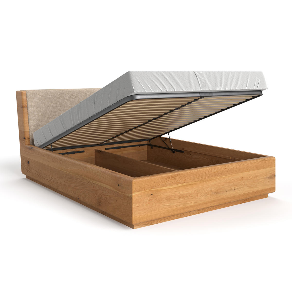 MASSIVHOLZBETT Aura Tilt aus Eiche mit Bettkasten 180x220 cm, Storm 06 (Beige) - Eichefarben/Braun, Holz (180/220cm) - Danzz