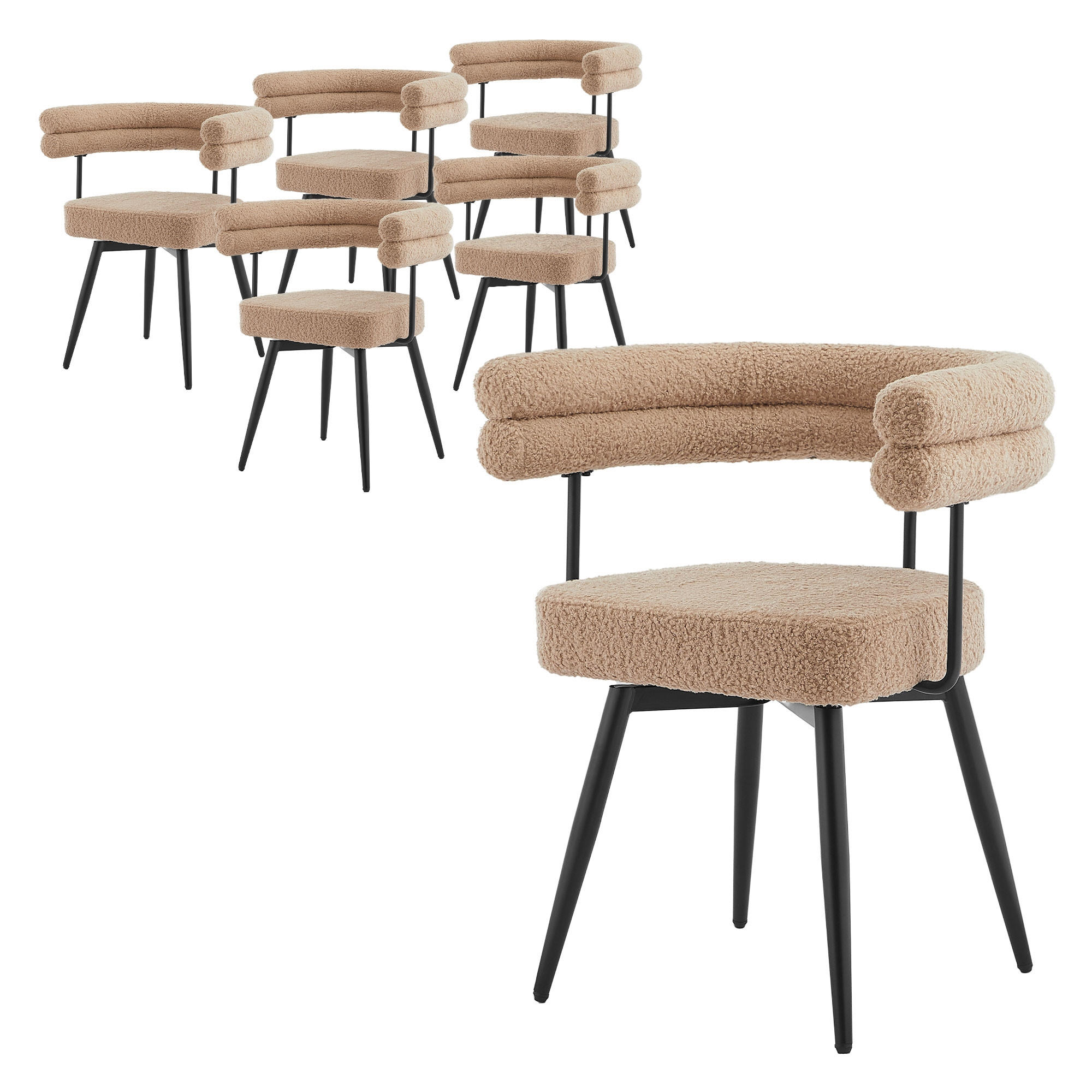 JÍDELNÍ ŽIDLE otočné, sada 6 ks, hnědá látka Teddy - černá/hnědá, kov/textil (63/75/55cm) - ML-DESIGN